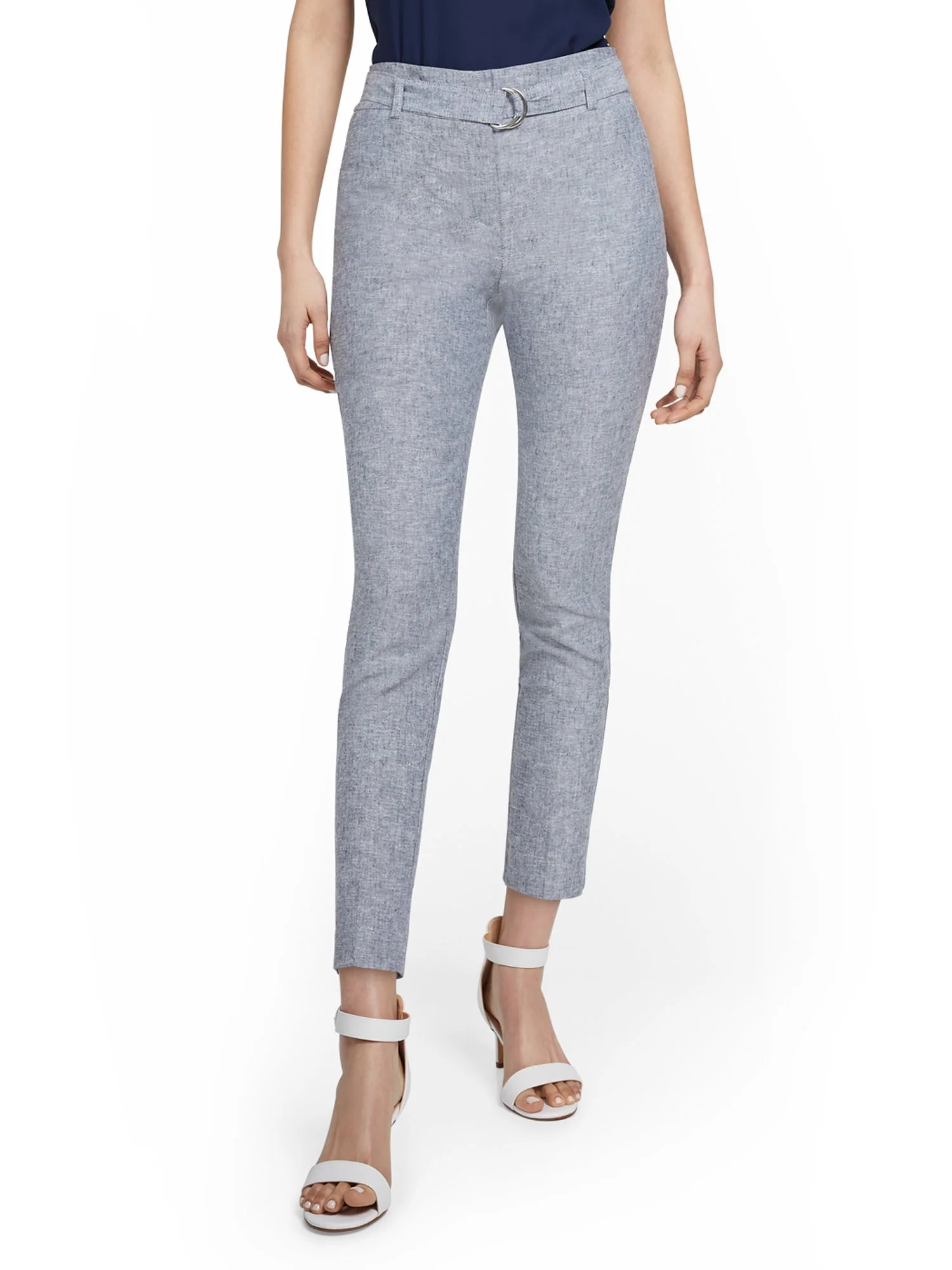 Linen-Blend High-Waisted O-Ring Belt Ankle Pant - Image 7