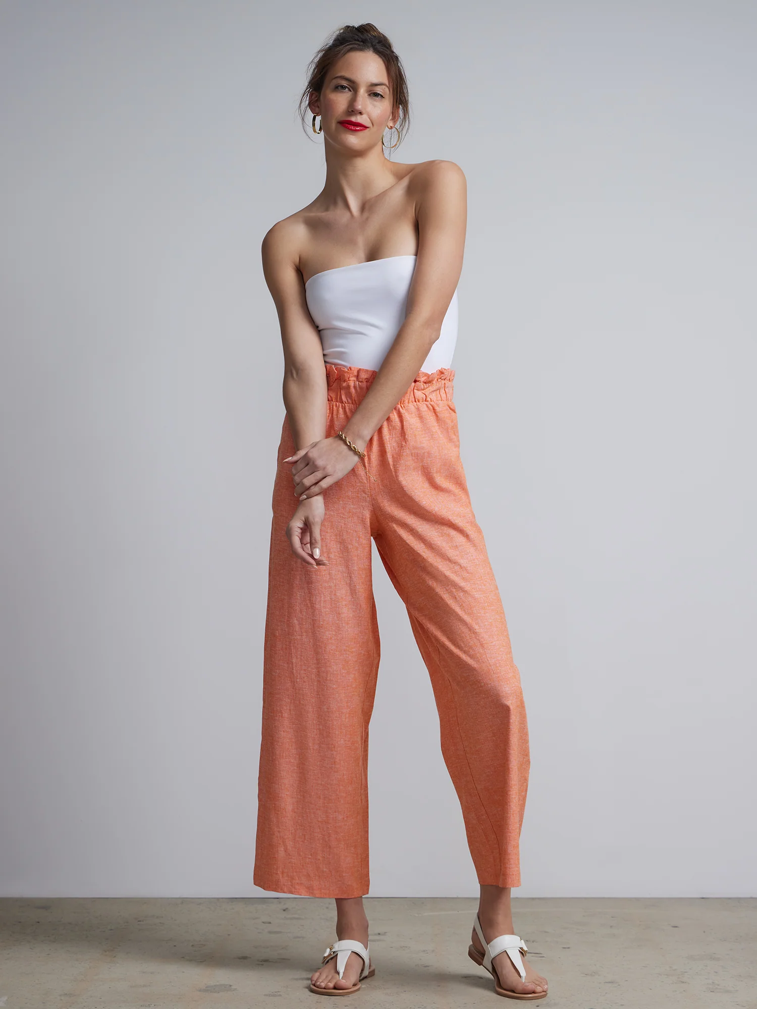Linen Blend High Rise Paperbag Pant - Image 4