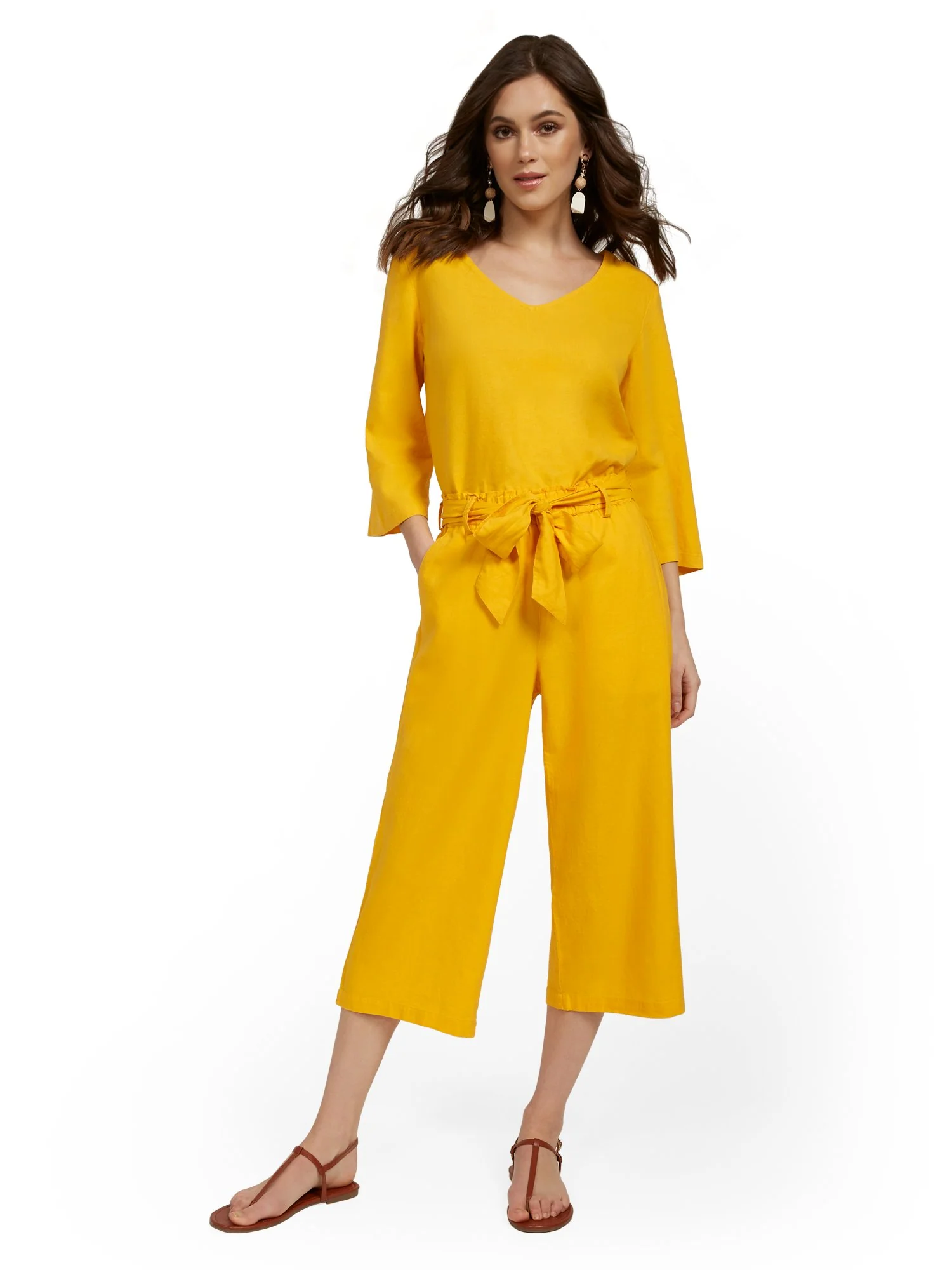 Linen-Blend High-Waisted Paperbag Wide-Leg Capri Pant - Image 8