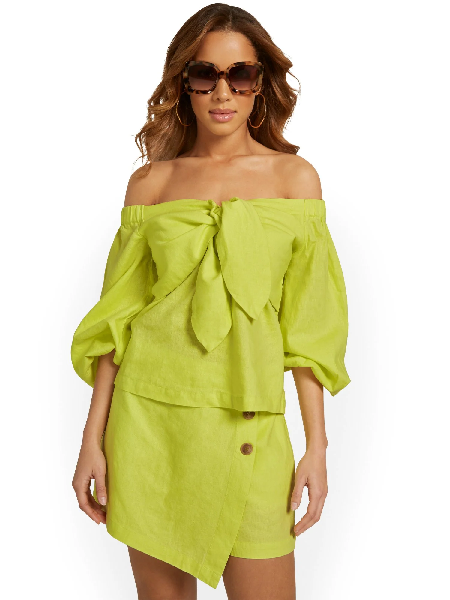 Linen-Blend Off-The-Shoulder Bow-Front Top - Image 4