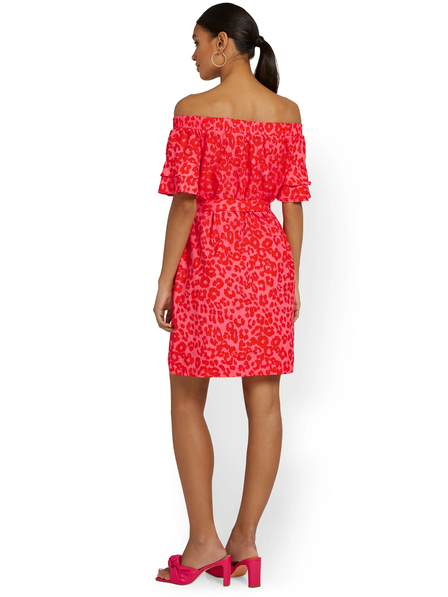 Linen-Blend Off-The-Shoulder Dress - Leopard-Print - Image 3