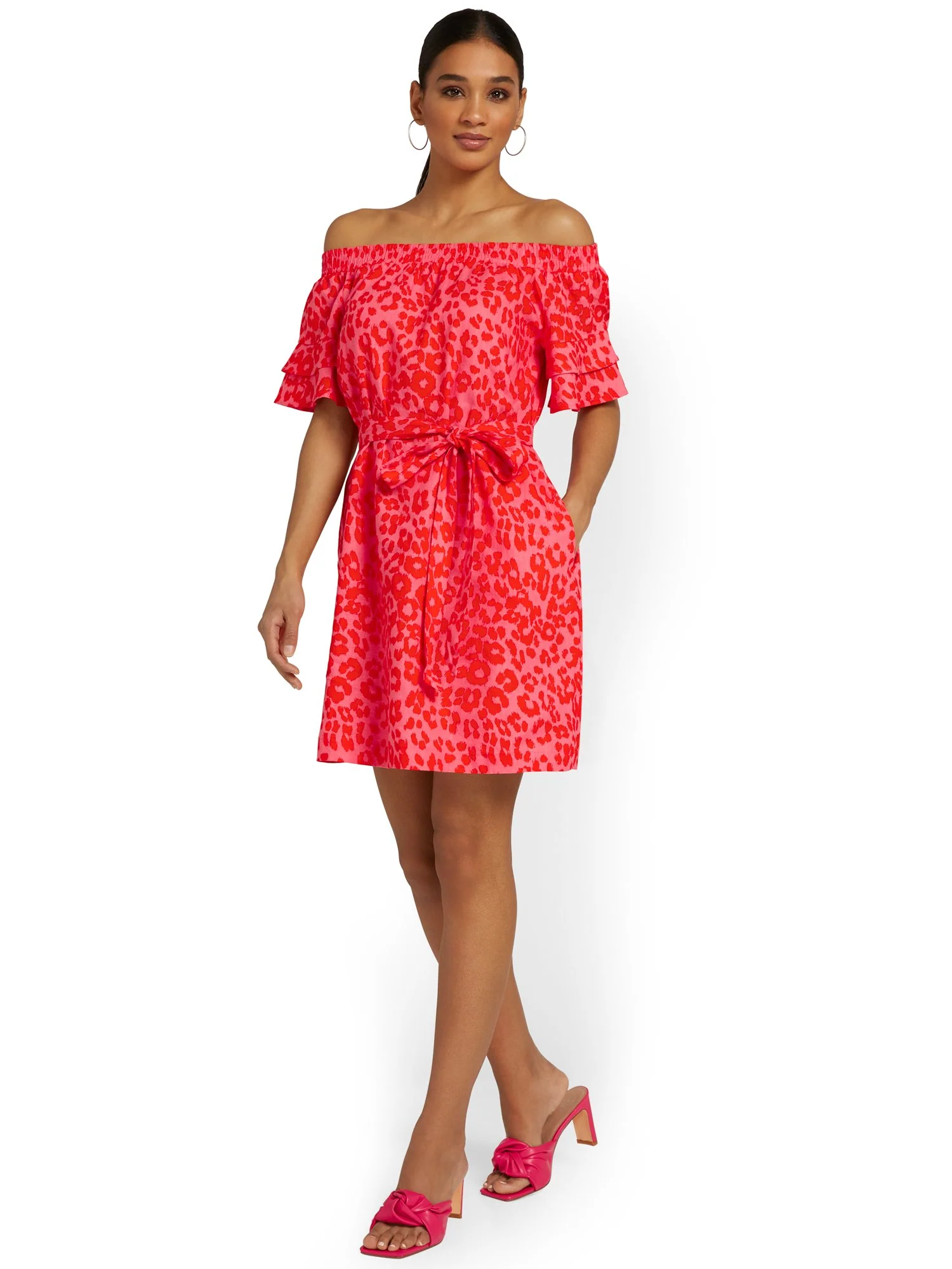 Linen-Blend Off-The-Shoulder Dress - Leopard-Print - Image 4