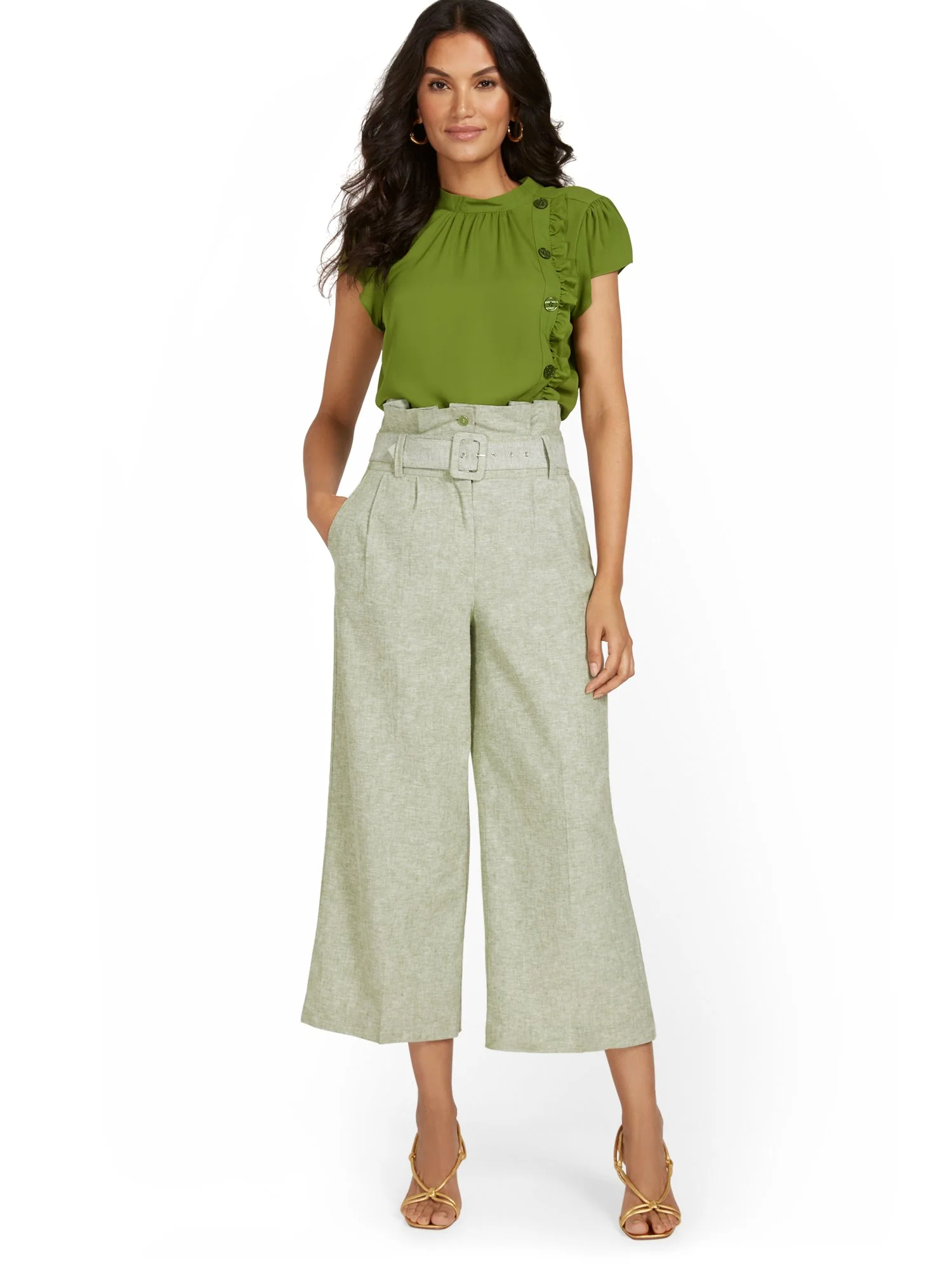 Linen-Blend Paperbag Capri Pant - Image 4