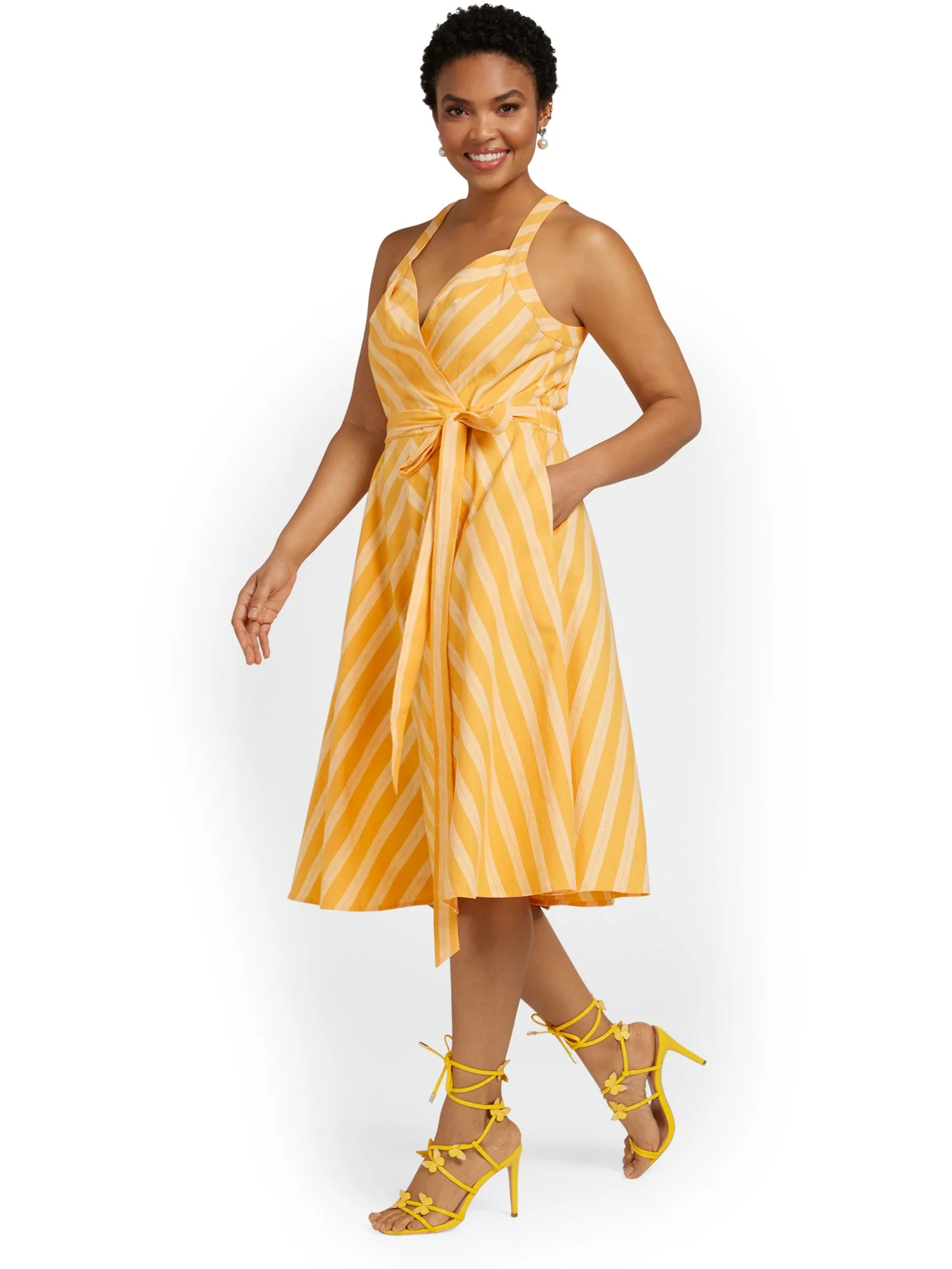 Linen-Blend Striped Halterneck Dress - Image 9