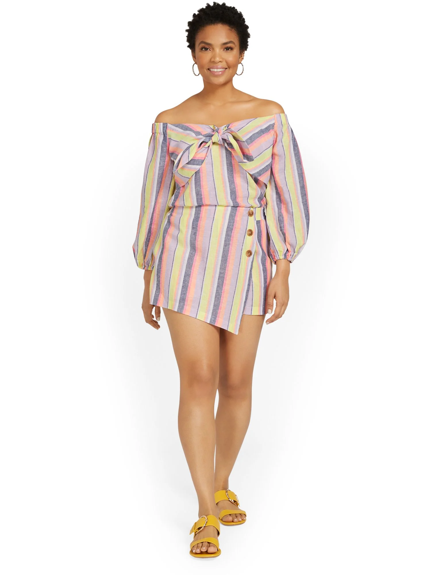 Linen-Blend Striped High-Waisted Skort - Image 4