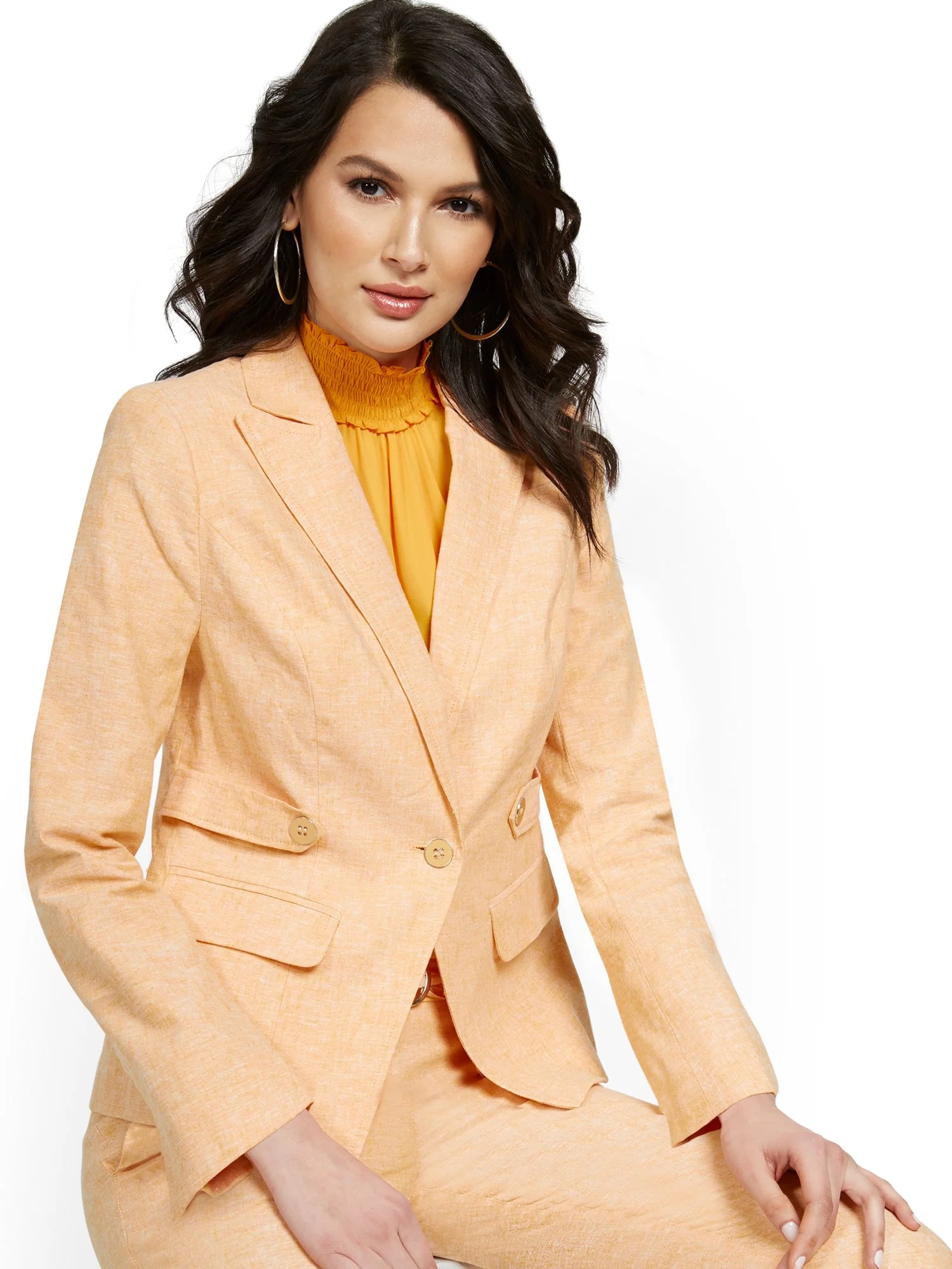 Linen-Blend Tab-Front Button Blazer - Image 5