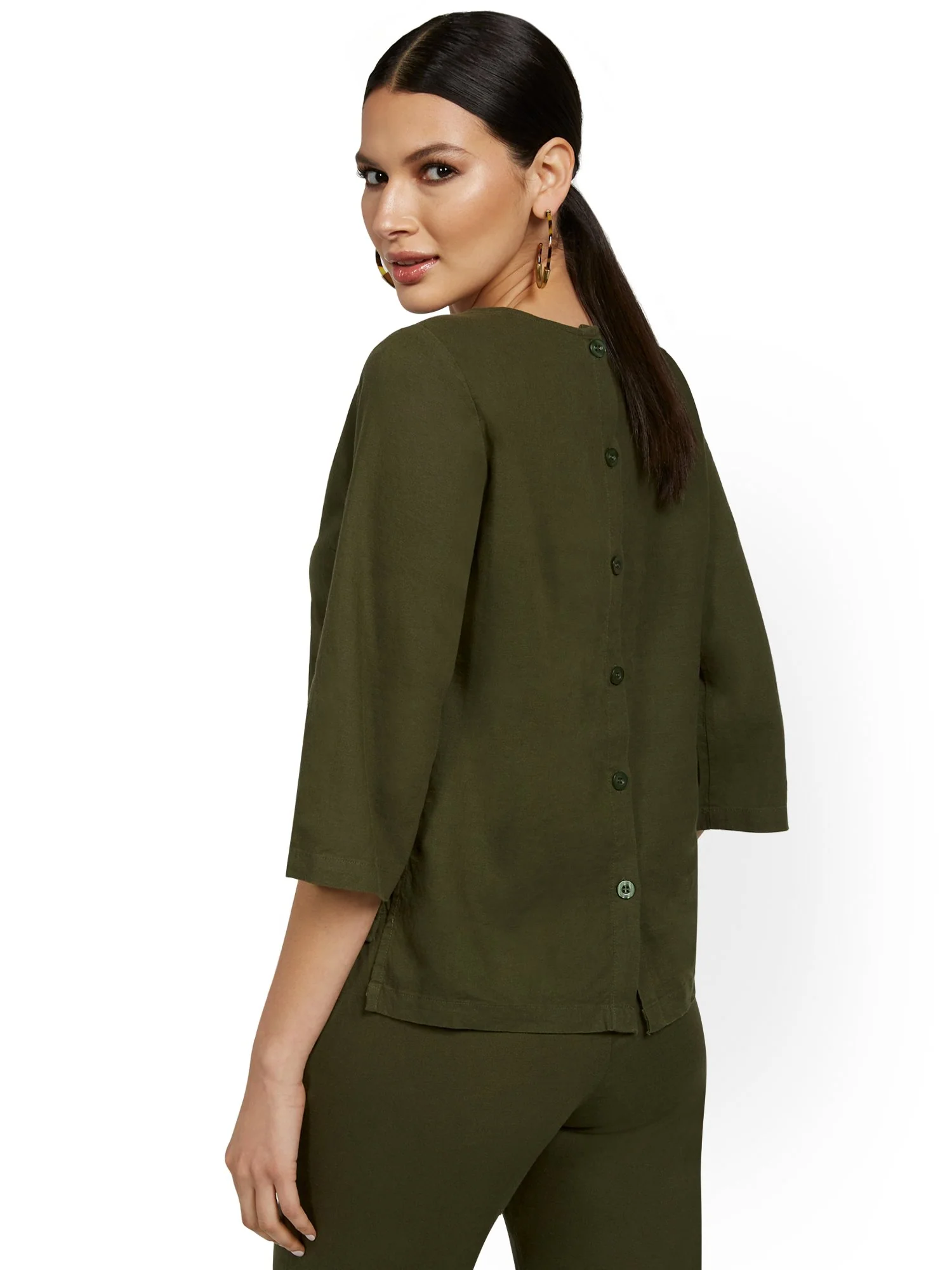 Linen-Blend V-Neck Button-Back Top - Image 5