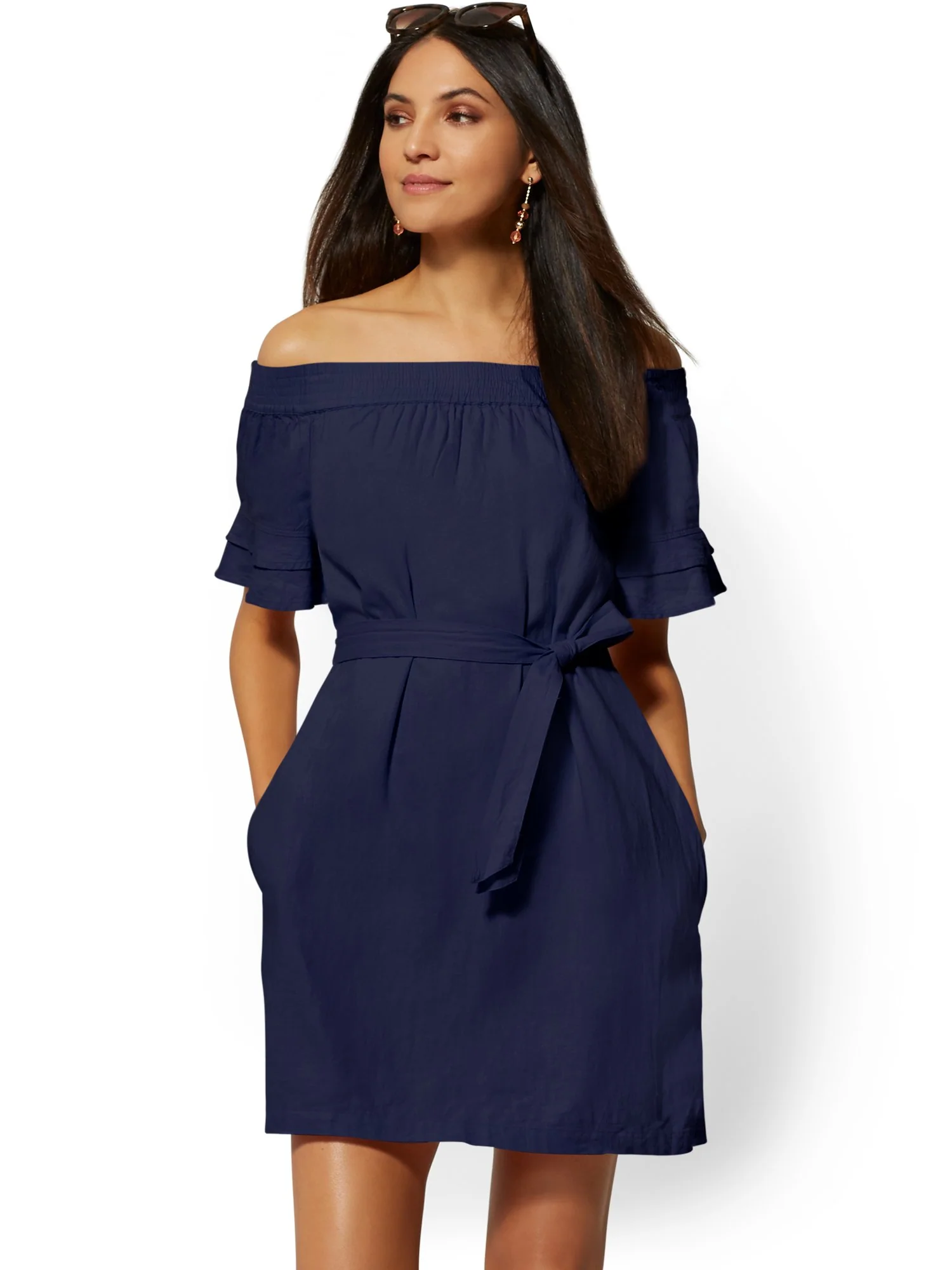 Linen Off-The-Shoulder Shift Dress - Image 8
