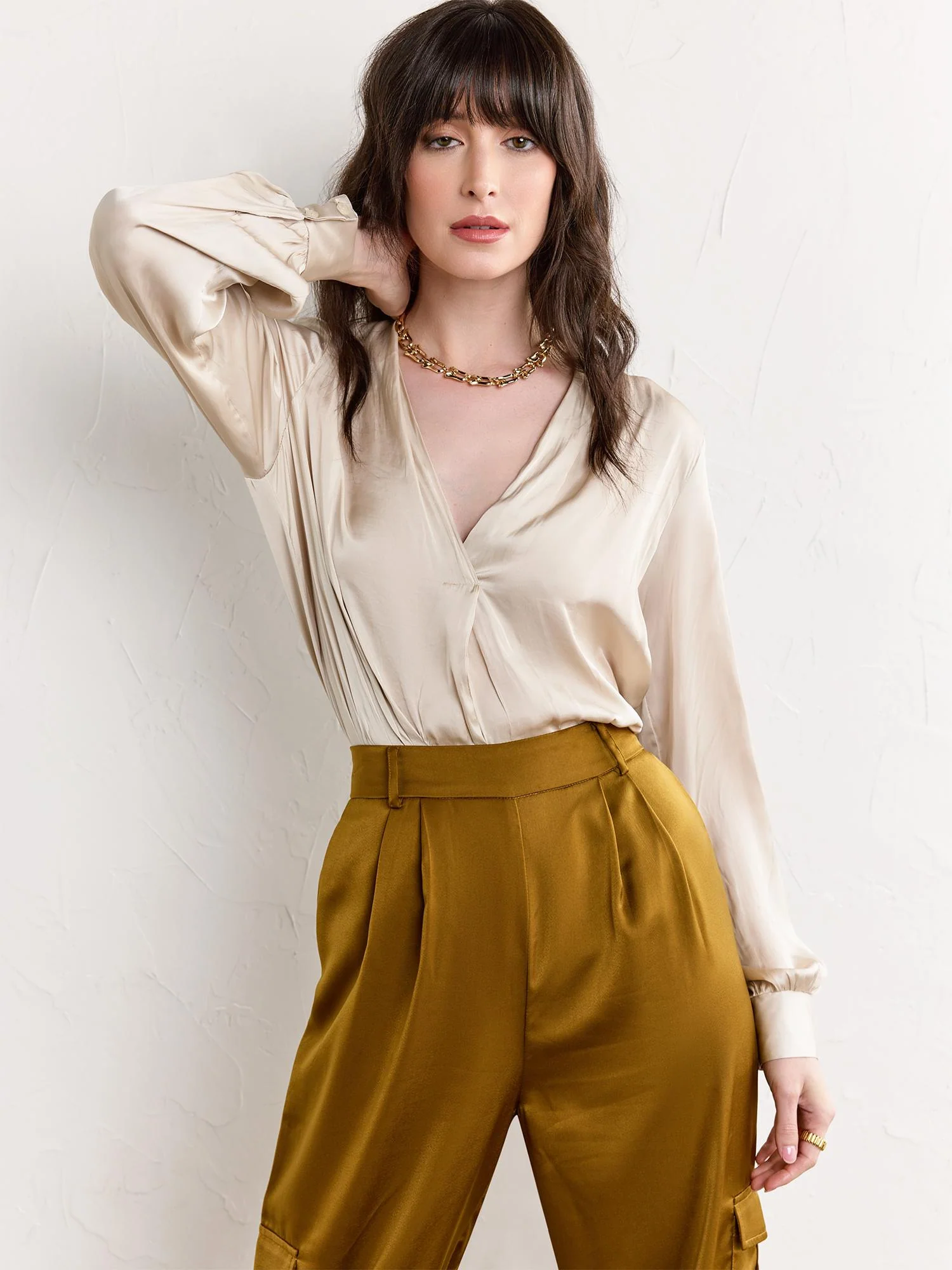 Lush Long-Sleeve Basic Satin Blouse - Brands We Love - Image 2