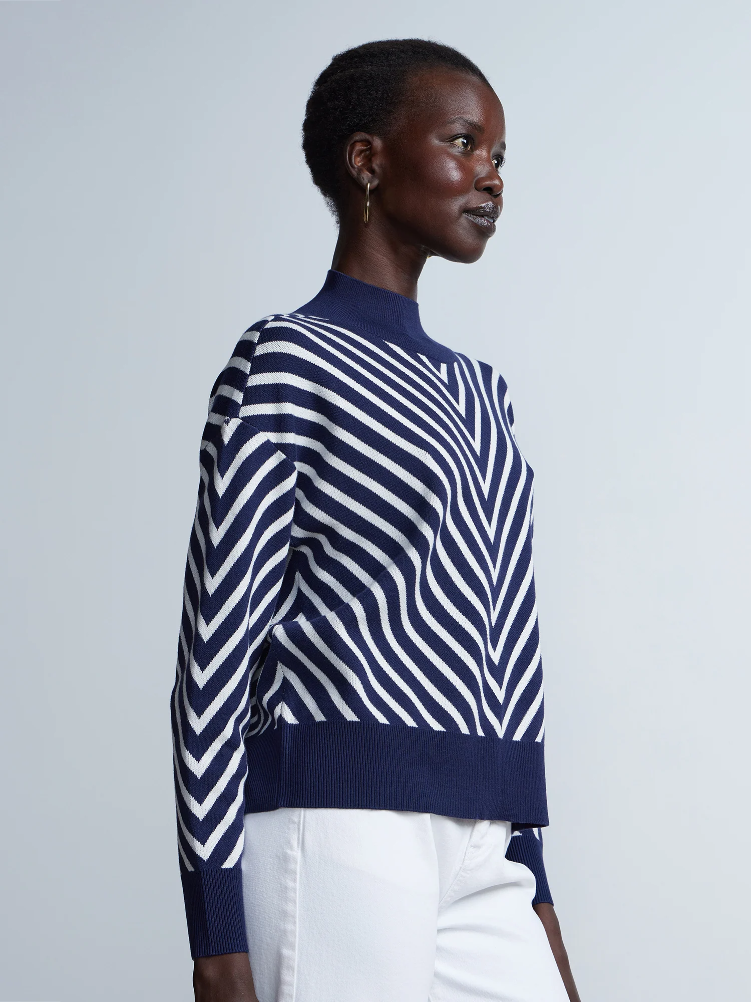 Long Sleeve Chevron Stripe Mock Neck Sweater - Image 6