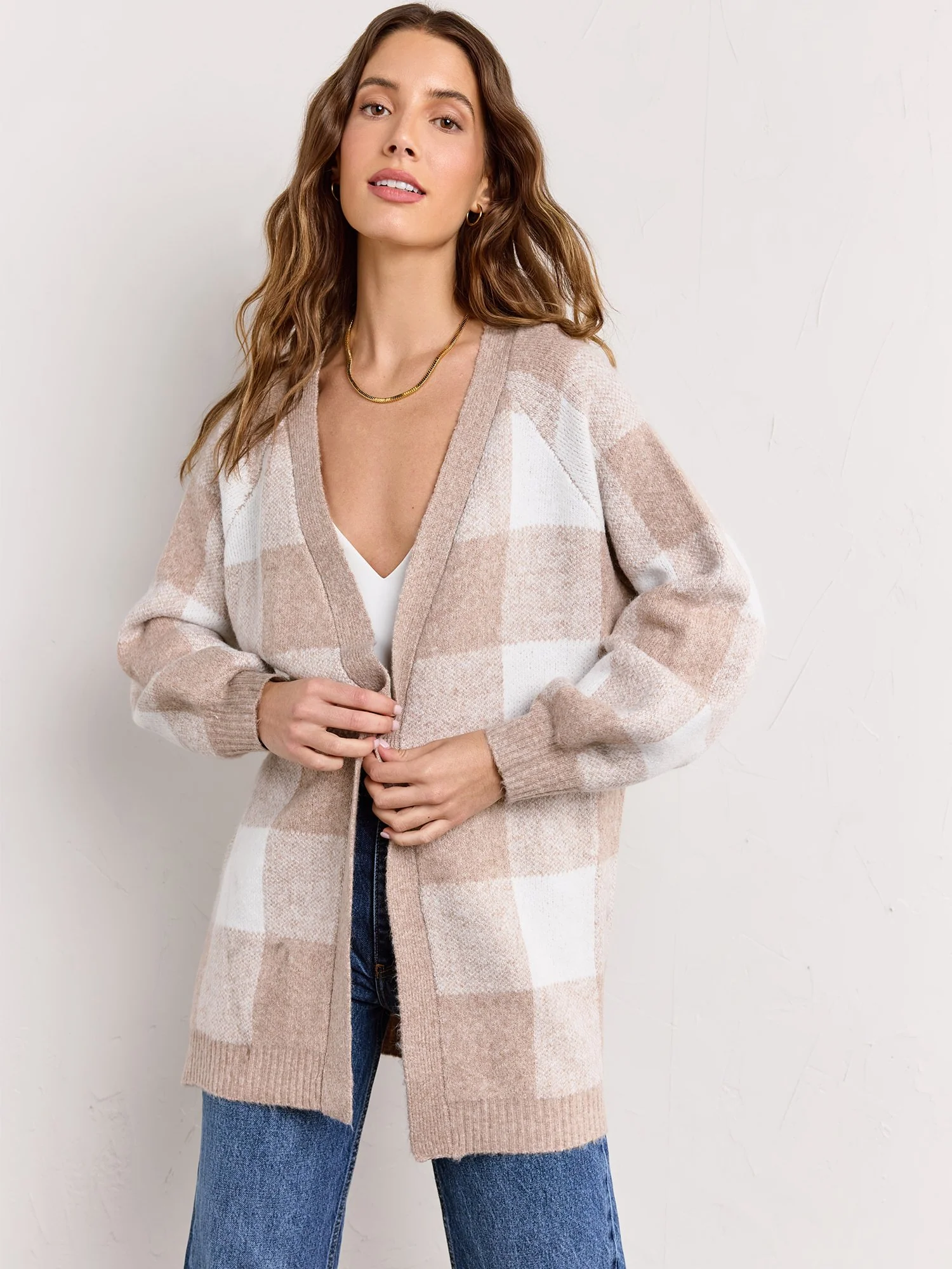Dreamers Long-Sleeve Gingham Melange Cardigan - Brands We Love - Image 4