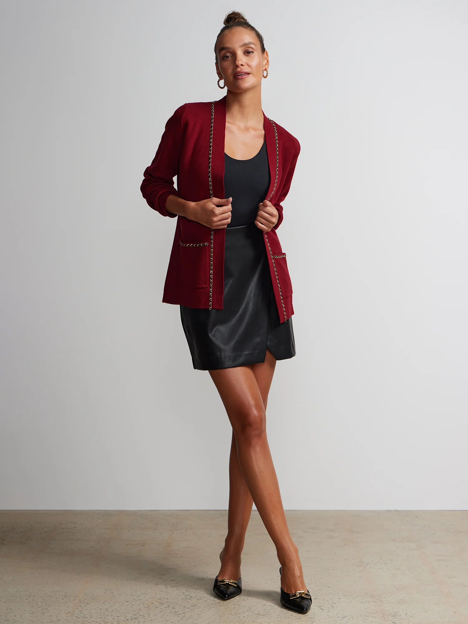 Long Sleeve Gold Chain Trim Cardigan - Image 8