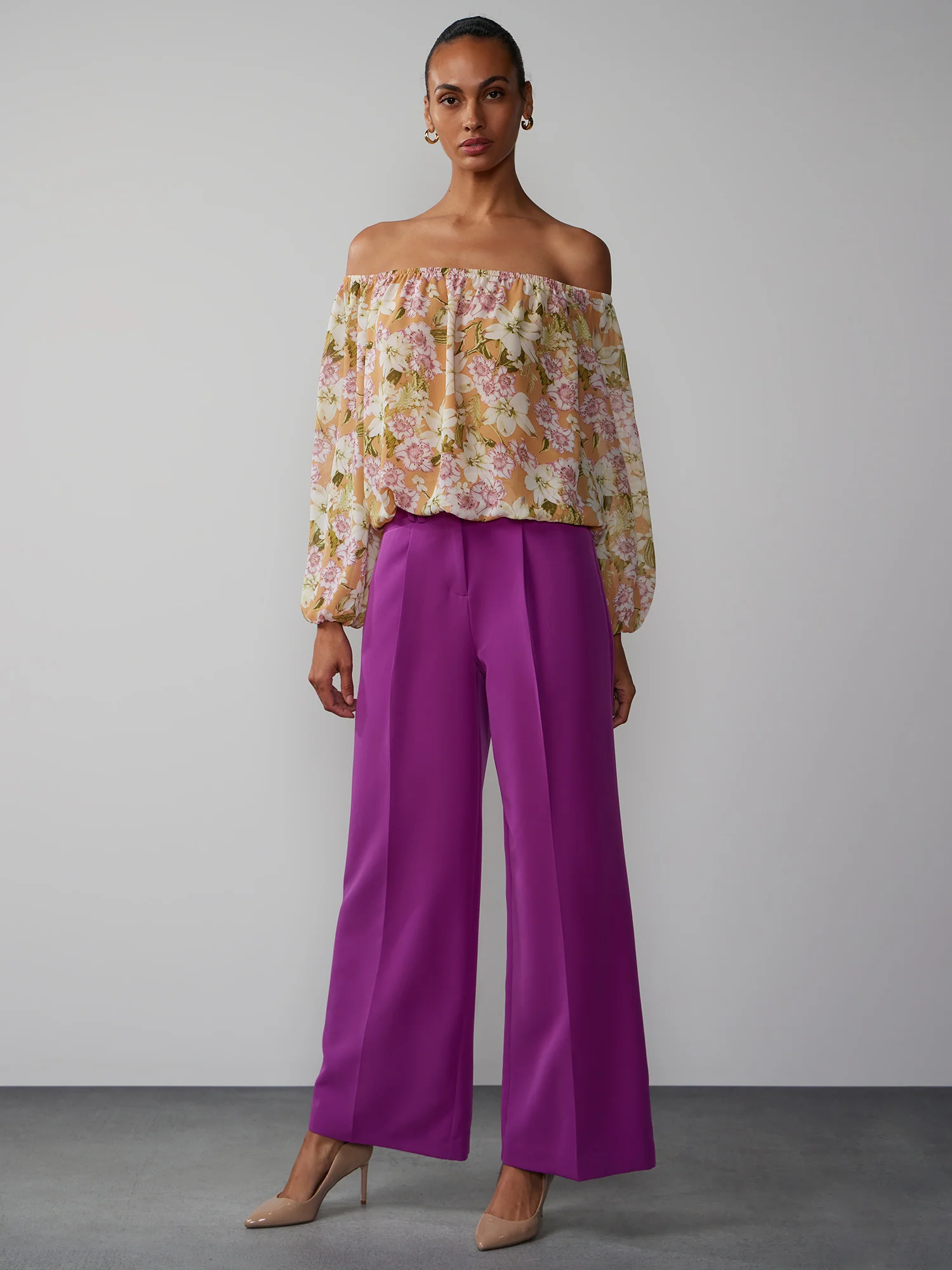 Long Sleeve Off The Shoulder Floral Top - Image 4
