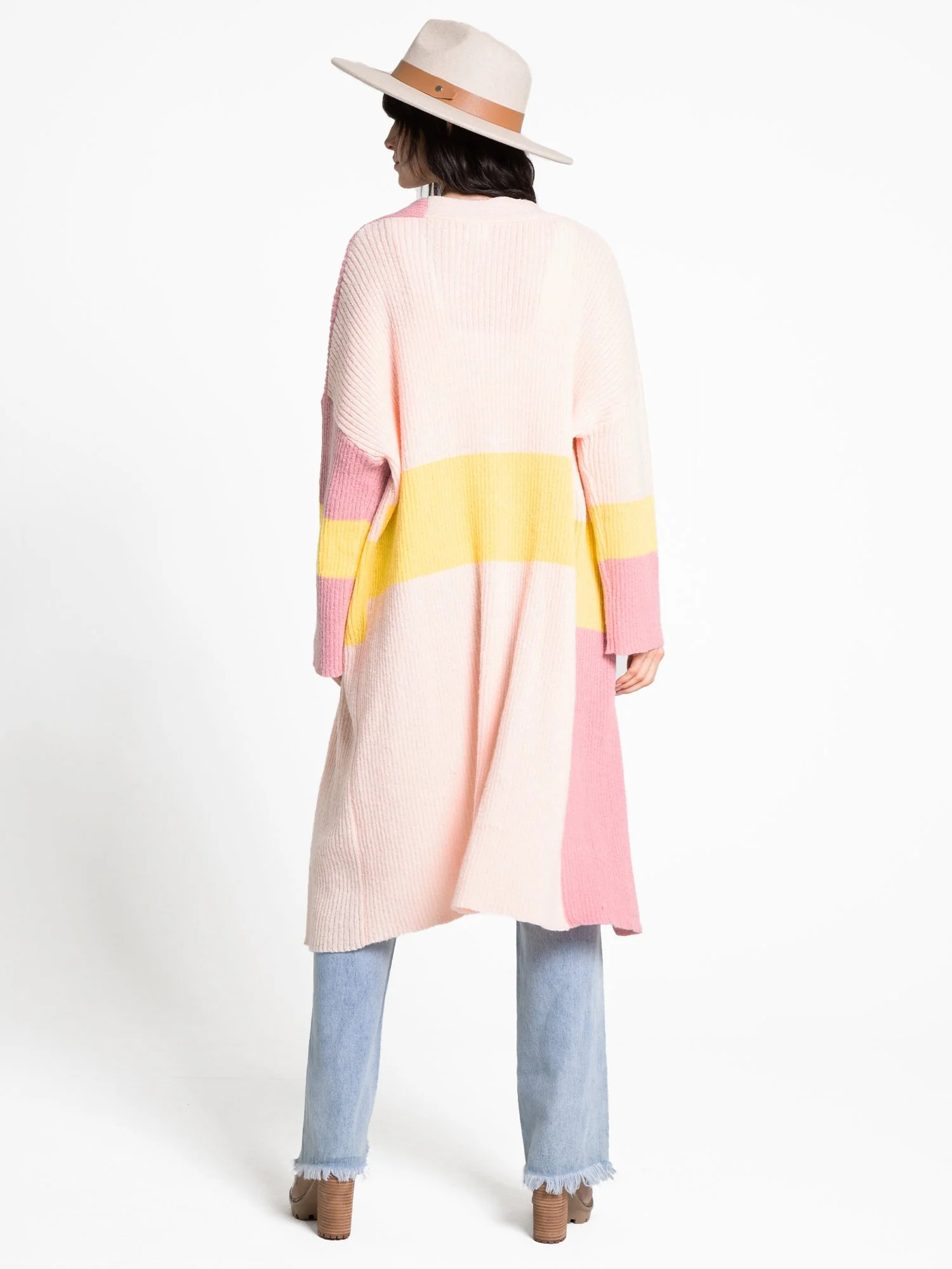 Long-Sleeve Pastel Colorblock Ribbed Cardigan - Image 4