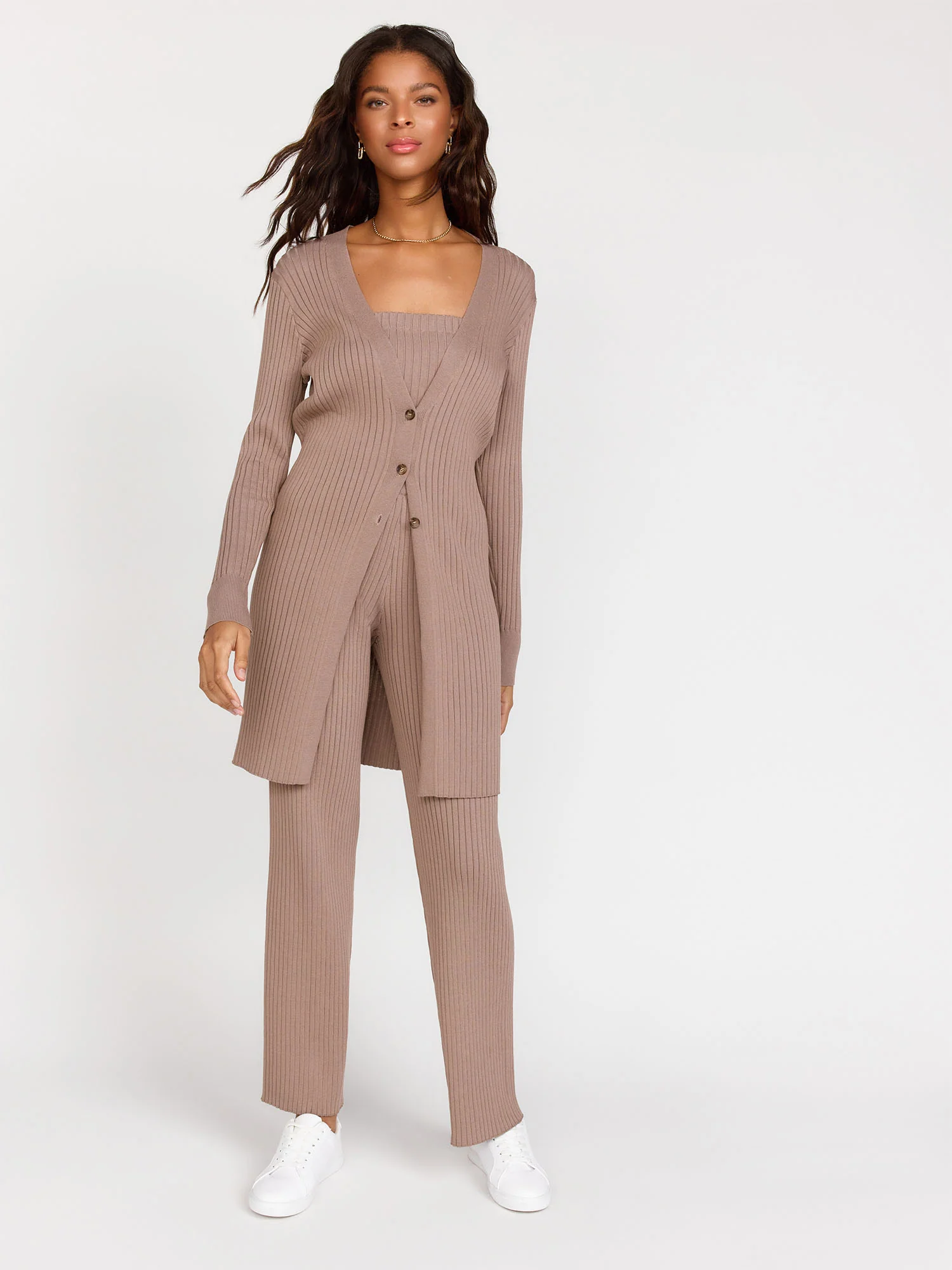 Listicle Long-Sleeve Rib Knit 3-Button Cardigan, Brown - Brands We Love - Image 3