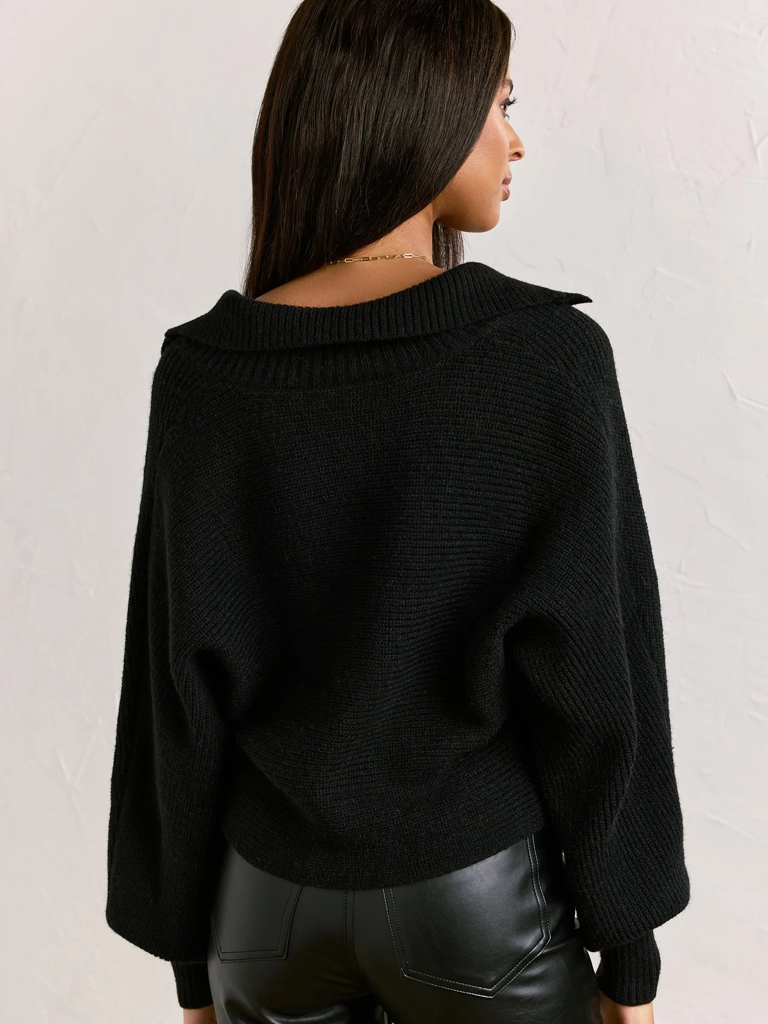 Long-Sleeve Rib Knit Polo Pullover - In The Beginning - Image 5