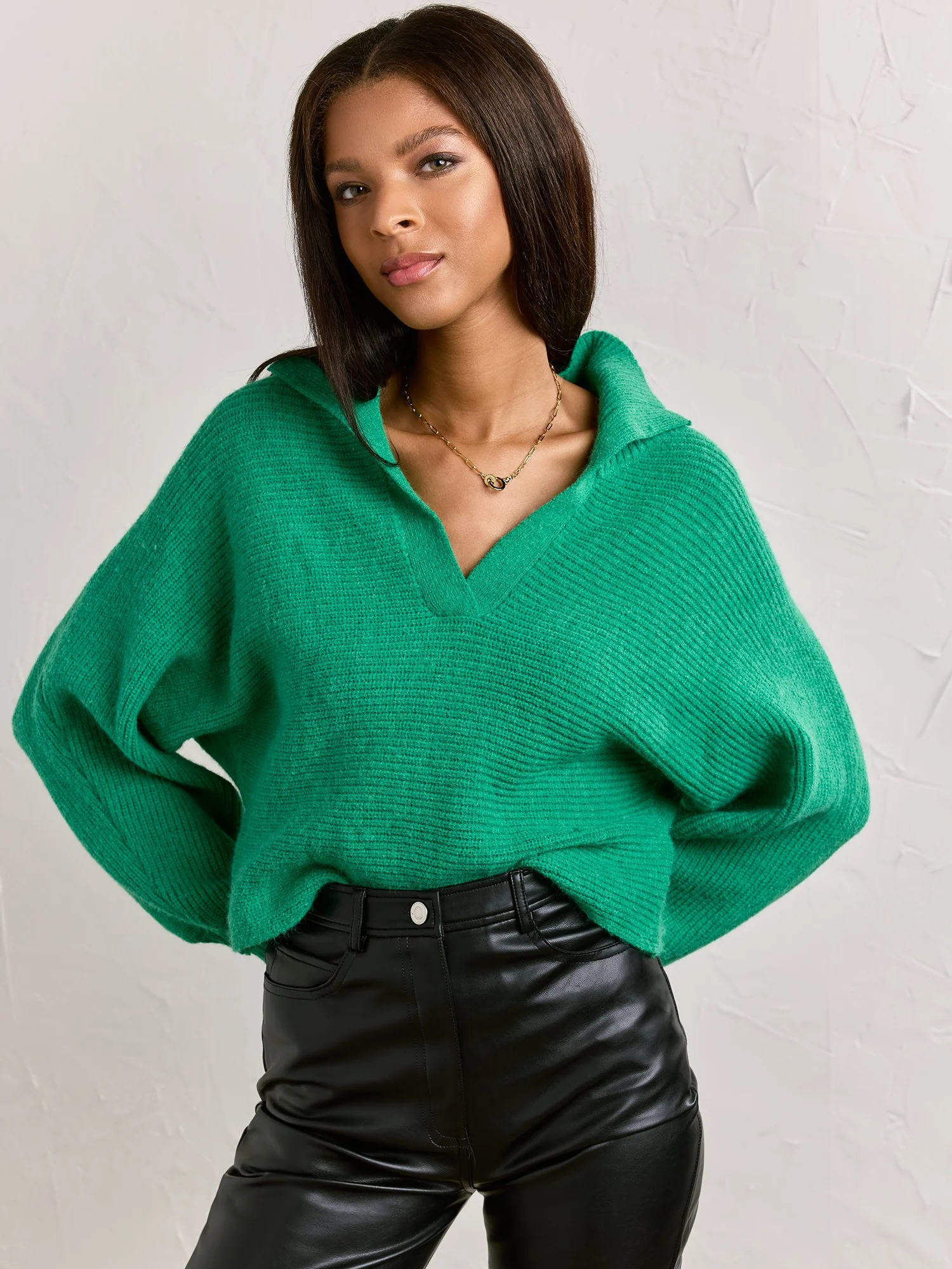 Long-Sleeve Rib Knit Polo Pullover - In The Beginning - Image 7