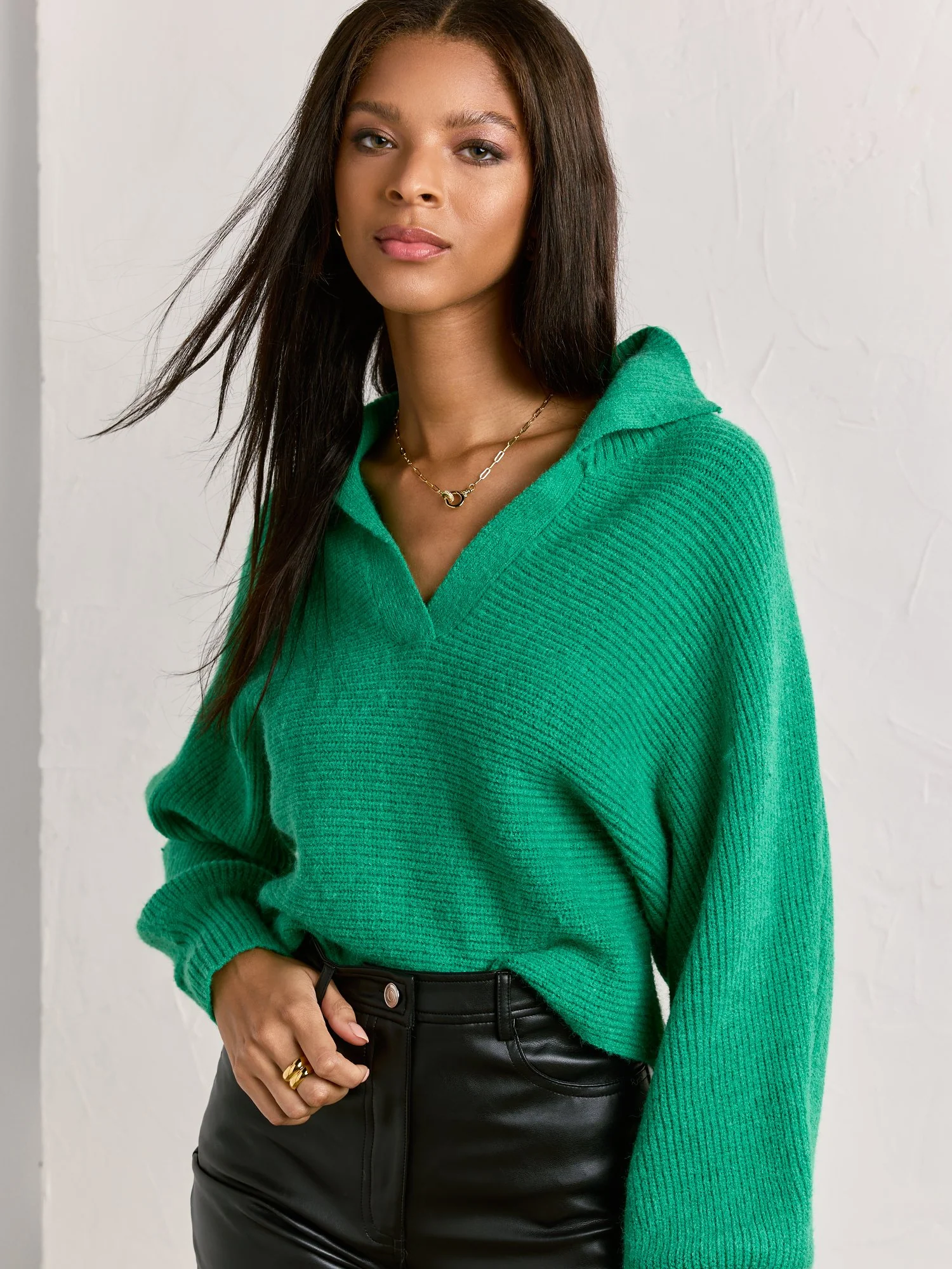 Long-Sleeve Rib Knit Polo Pullover - In The Beginning - Image 9