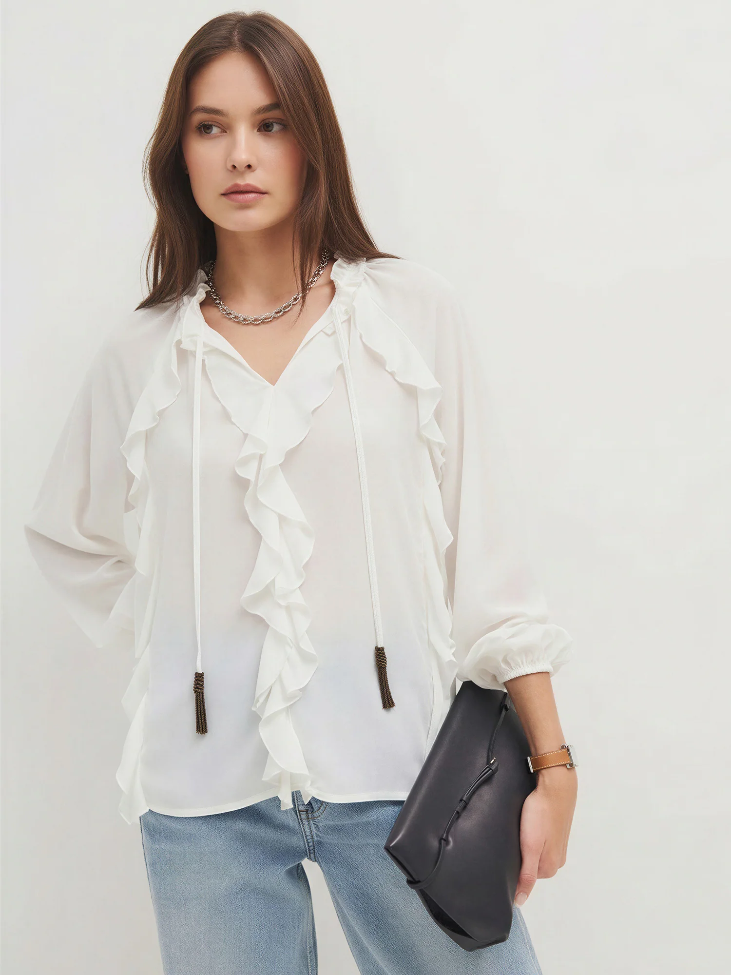 Long Sleeve Ruffle Detail Blouse - Image 5