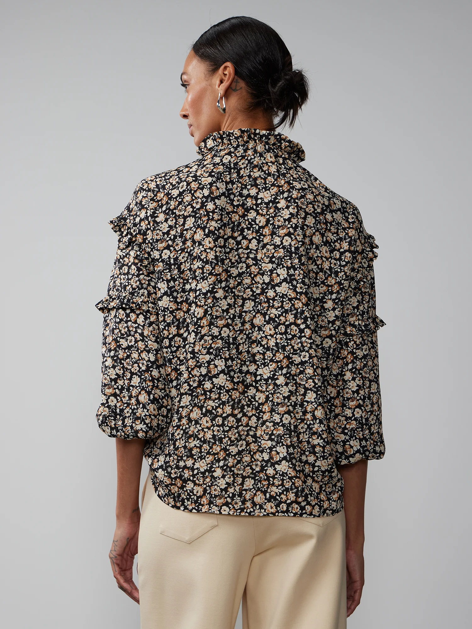 Long Sleeve Ruffle Detail Floral Print Top - Image 3