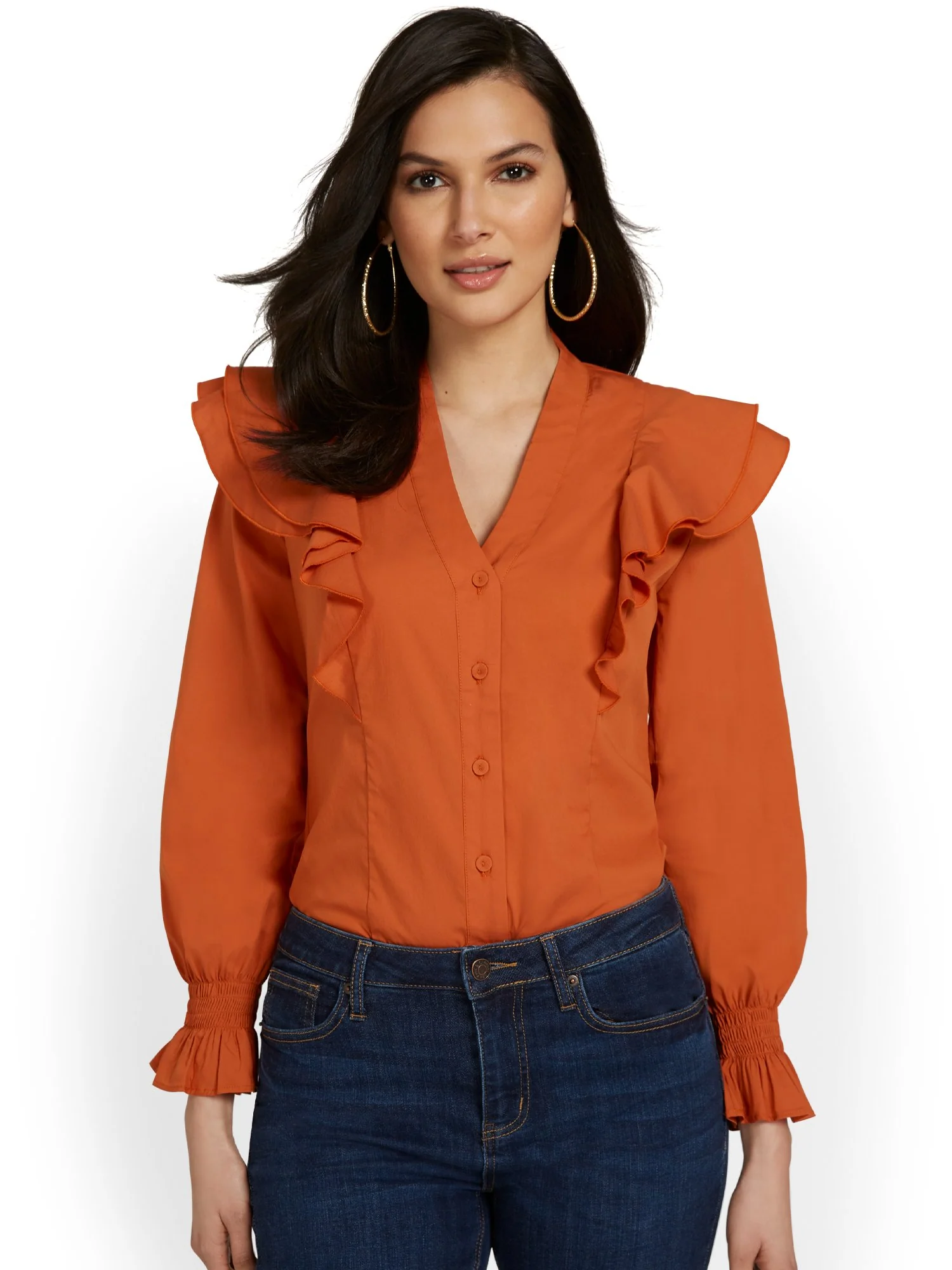 Long-Sleeve Ruffle Poplin Top - Image 4