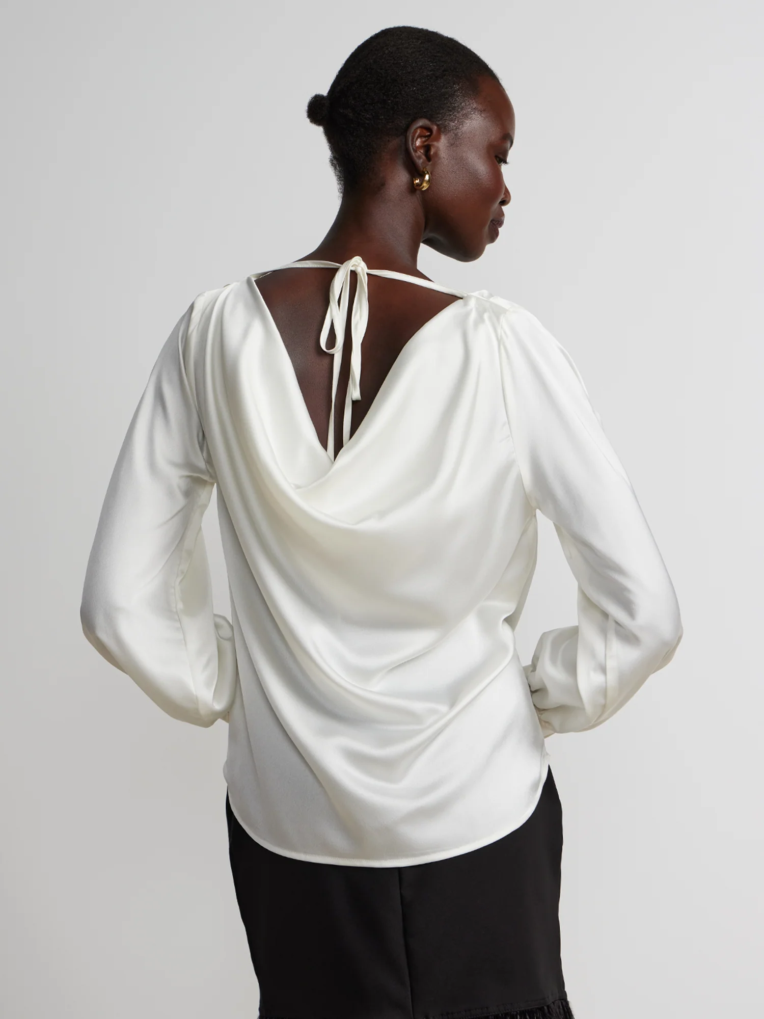 Long Sleeve Satin Cowl Neck Top - Image 3