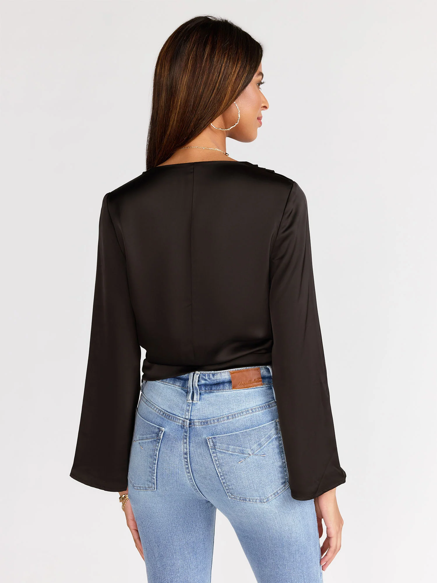 Long Sleeve Satin Draped Blouse - Luxy USA - Image 3