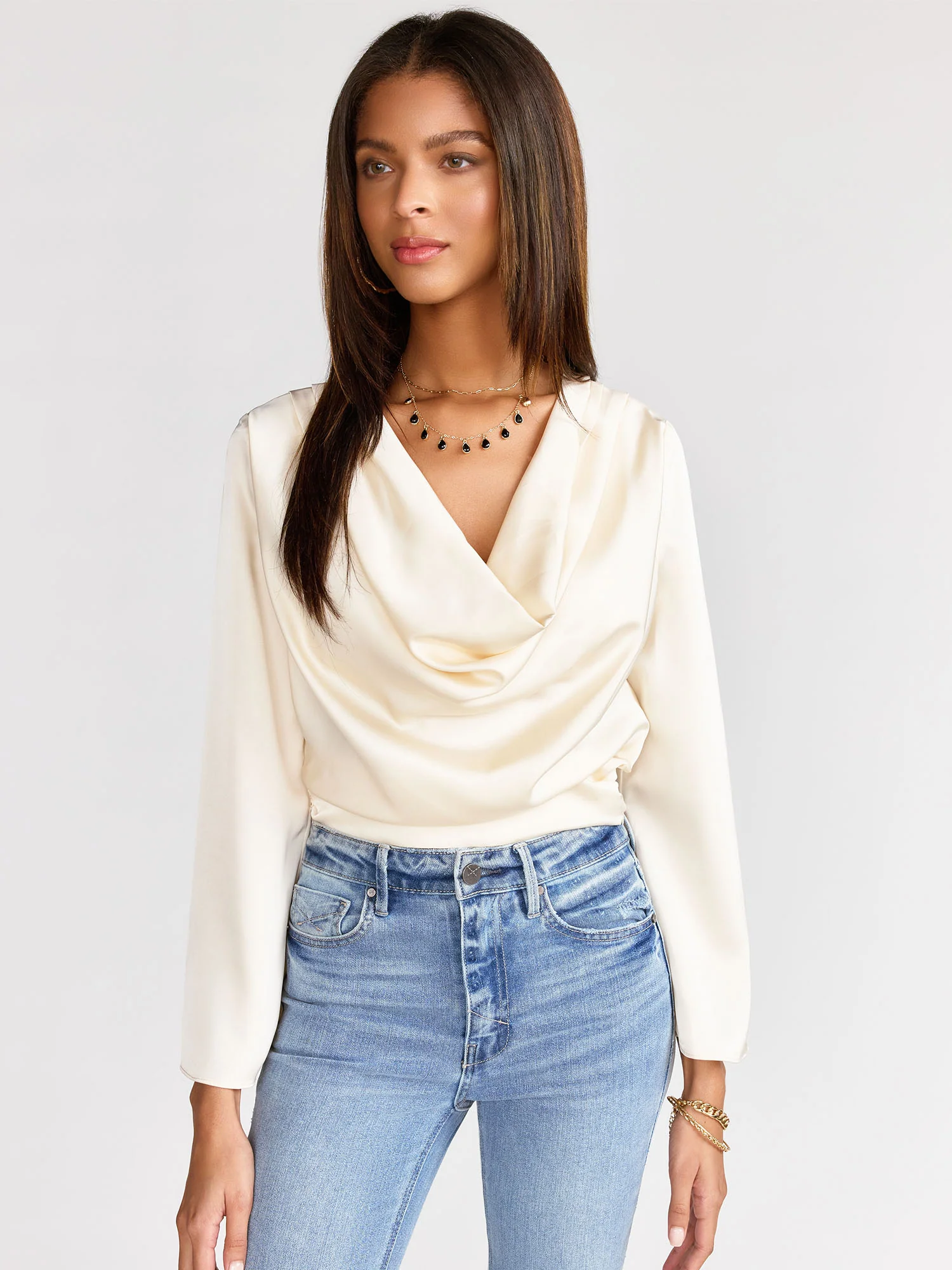 Long Sleeve Satin Draped Blouse - Luxy USA - Image 6