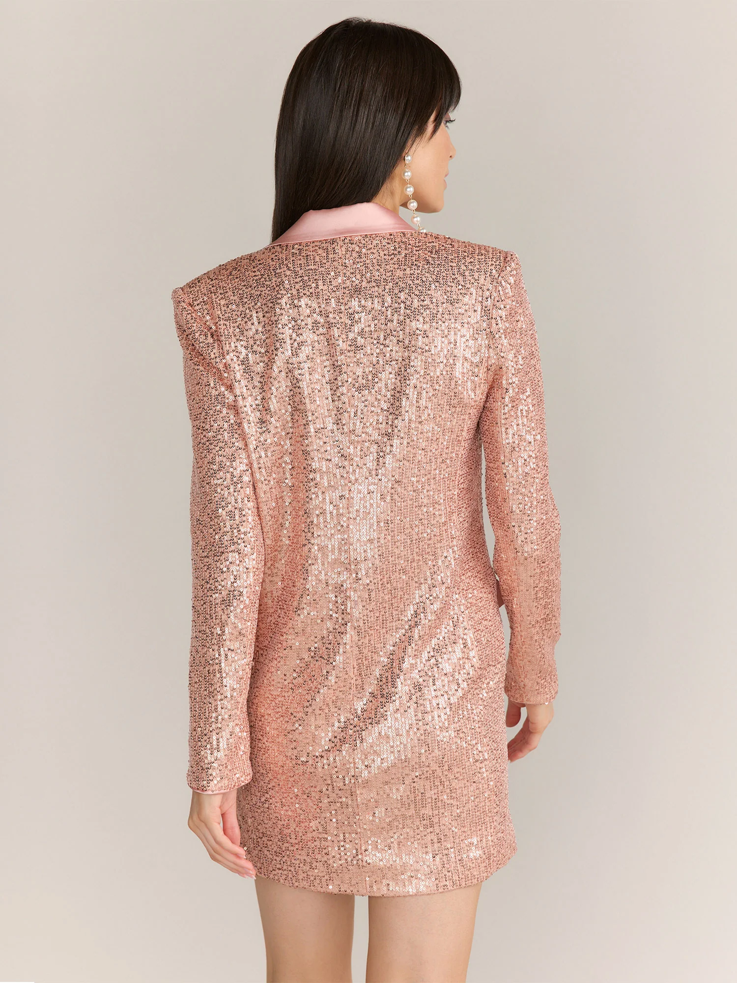 English Factory Long Sleeve Satin Lapel Sequin Blazer Dress - Brands We Love - Image 4