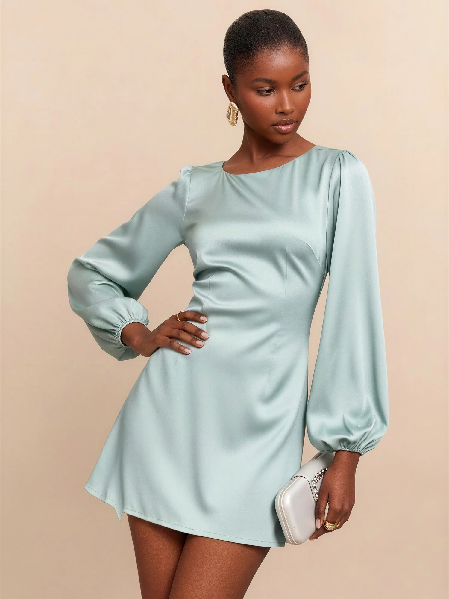 Long Sleeve Satin Mini Dress - Image 7