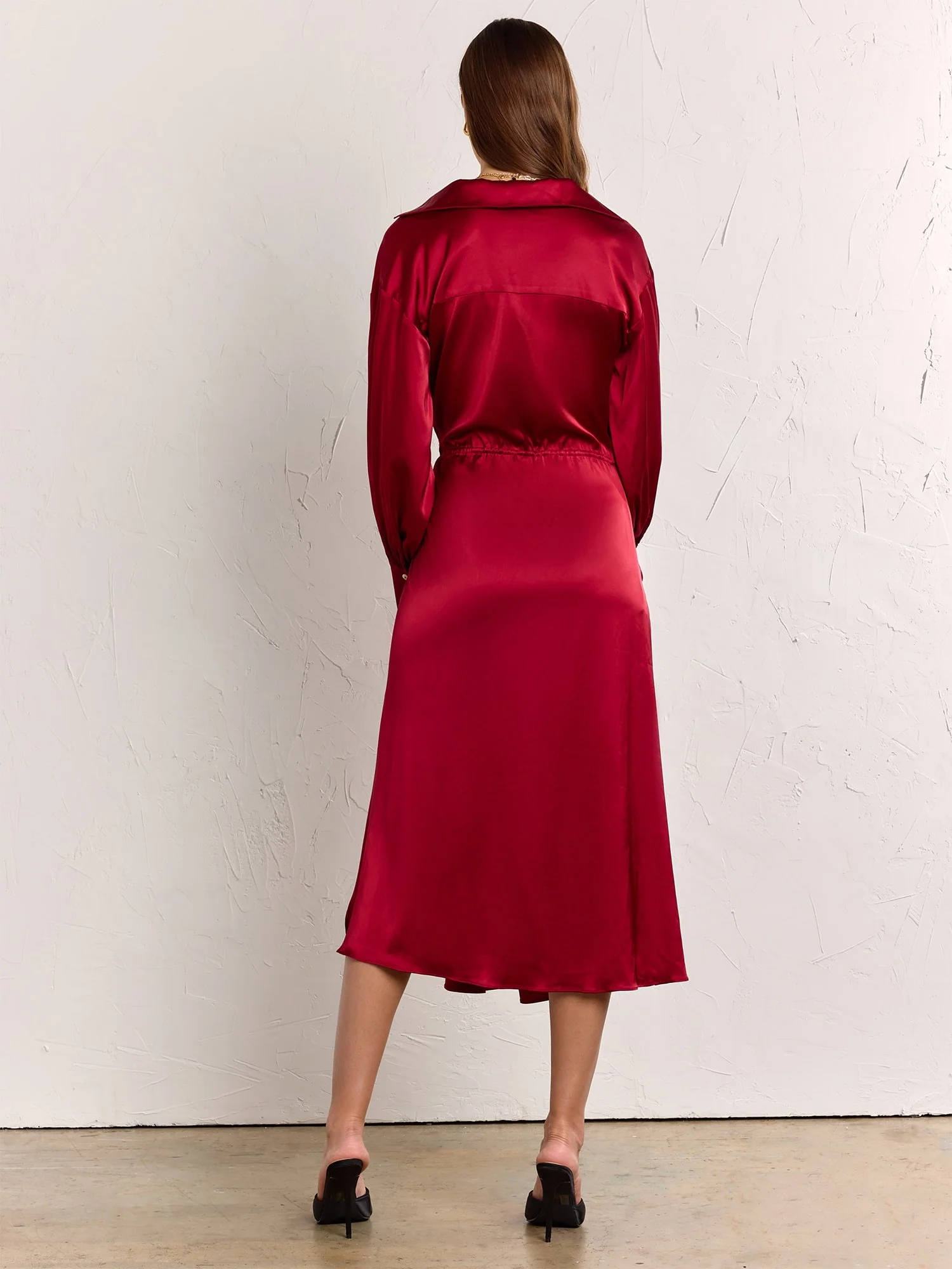 Long-Sleeve Satin Wrap Dress - In The Beginning - Image 4