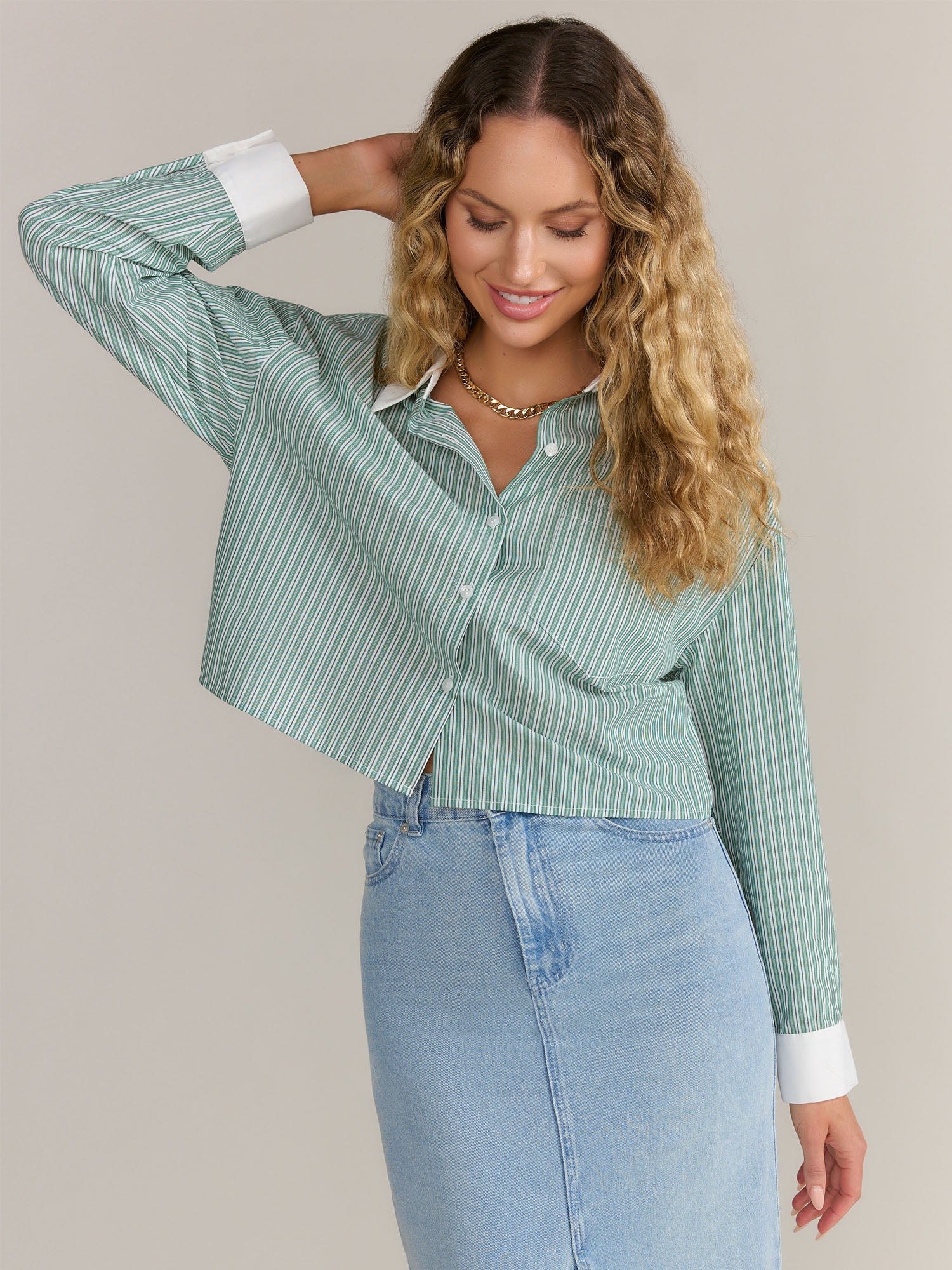 Mustard Seed Long Sleeve Striped Crop Shirt - Brands We Love