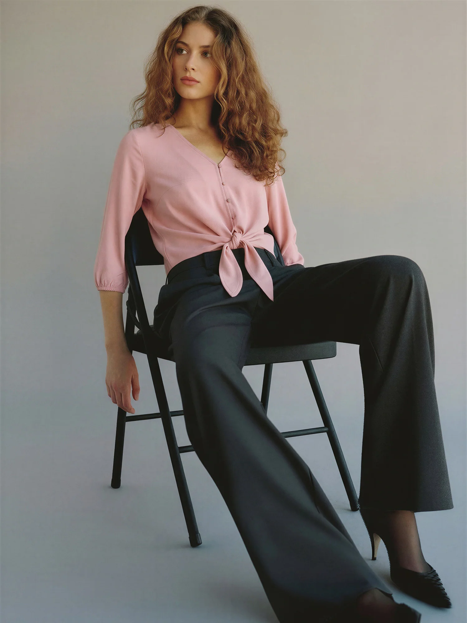Long Sleeve Tie Front Blouse - Image 6