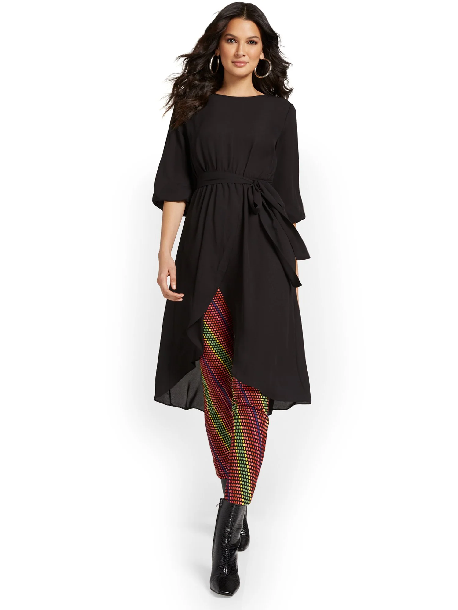 Long-Sleeve Tie-Waist Maxi Blouse