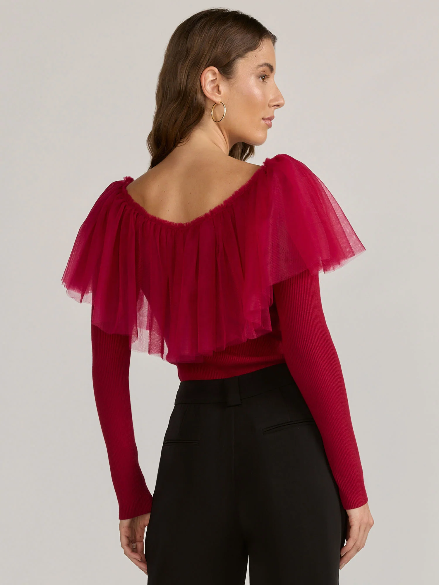 English Factory Long Sleeve V-Neck Tulle Sweater - Brands We Love - Image 3