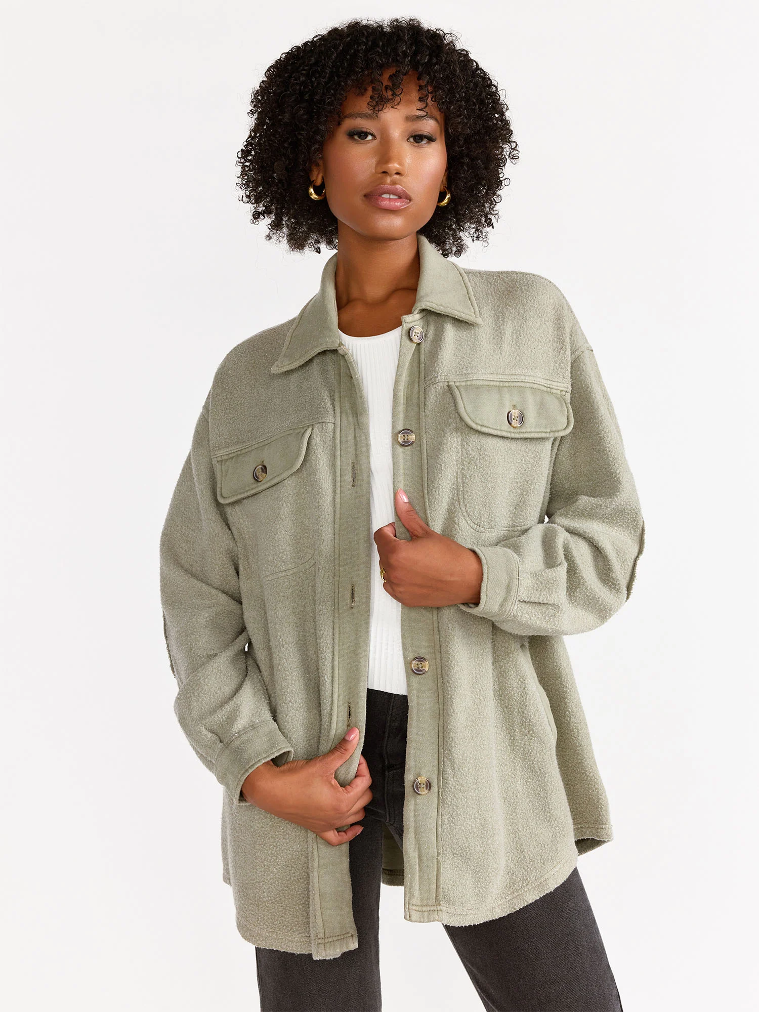 Long-Sleeve Washed Fleece Shacket - Stoosh - Image 2