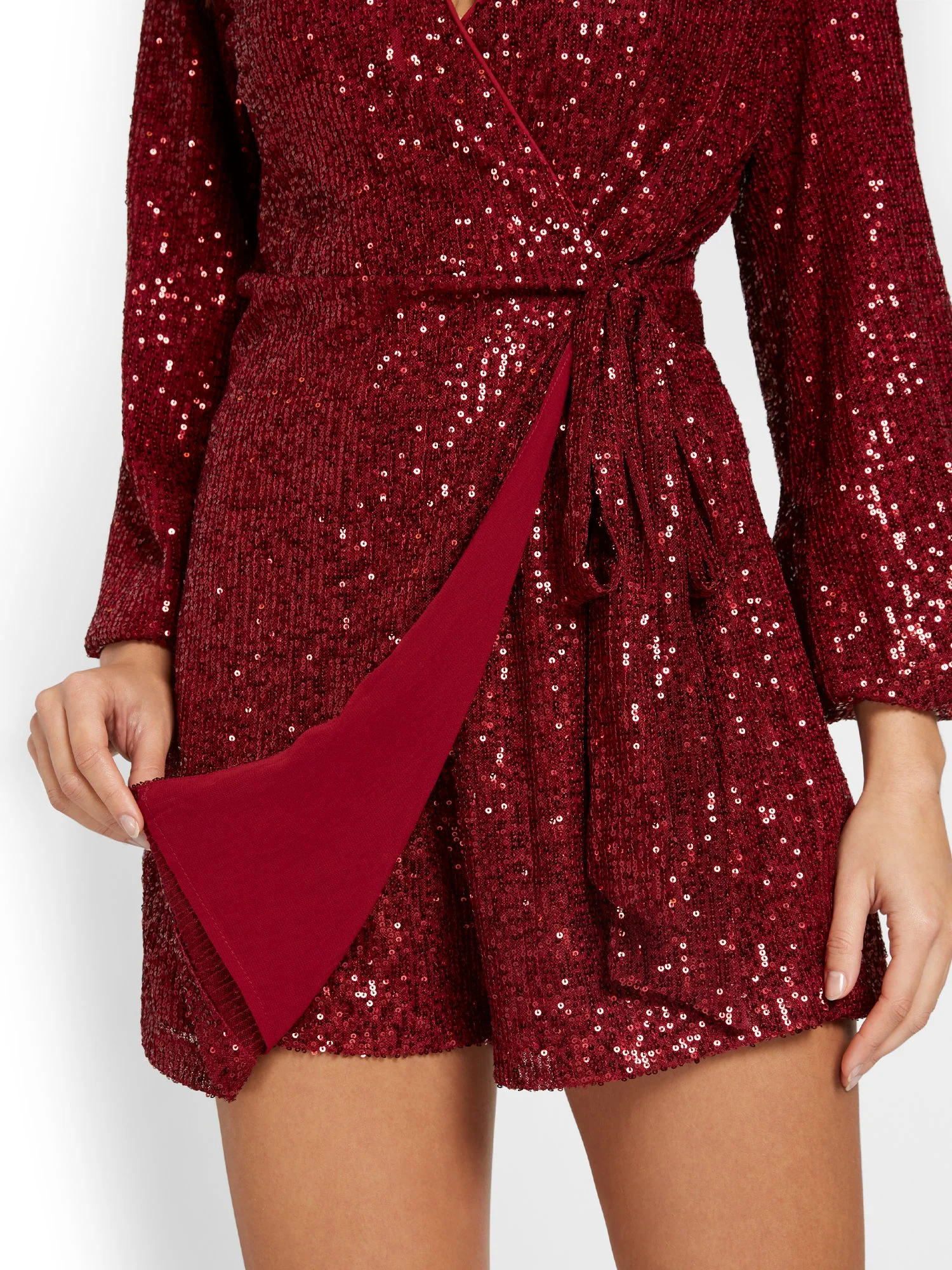 Lena Long-Sleeve Wrap Sequin Romper - Brands We Love - Image 10