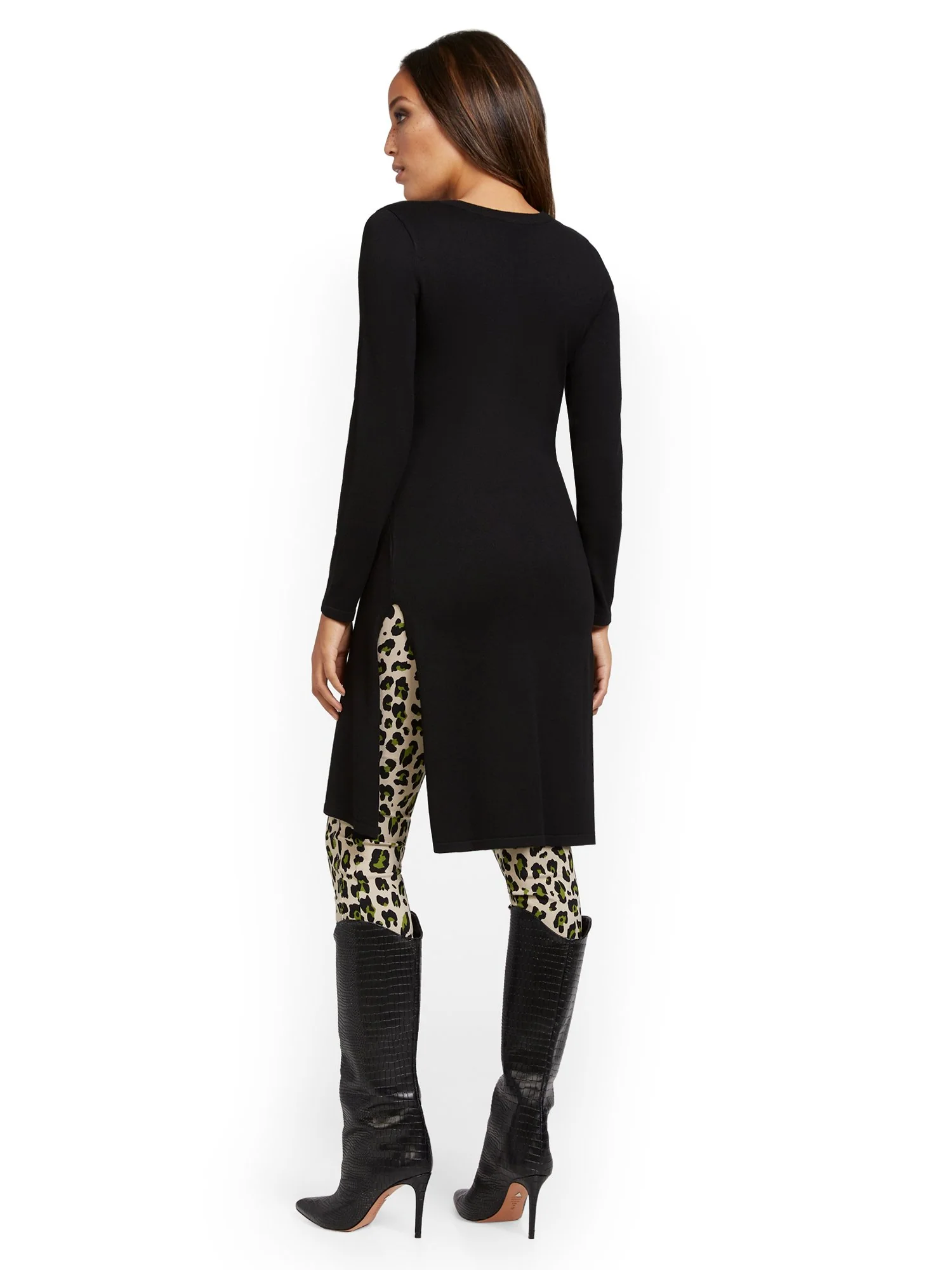 Longline Slit-Hem Pullover Sweater - Image 3