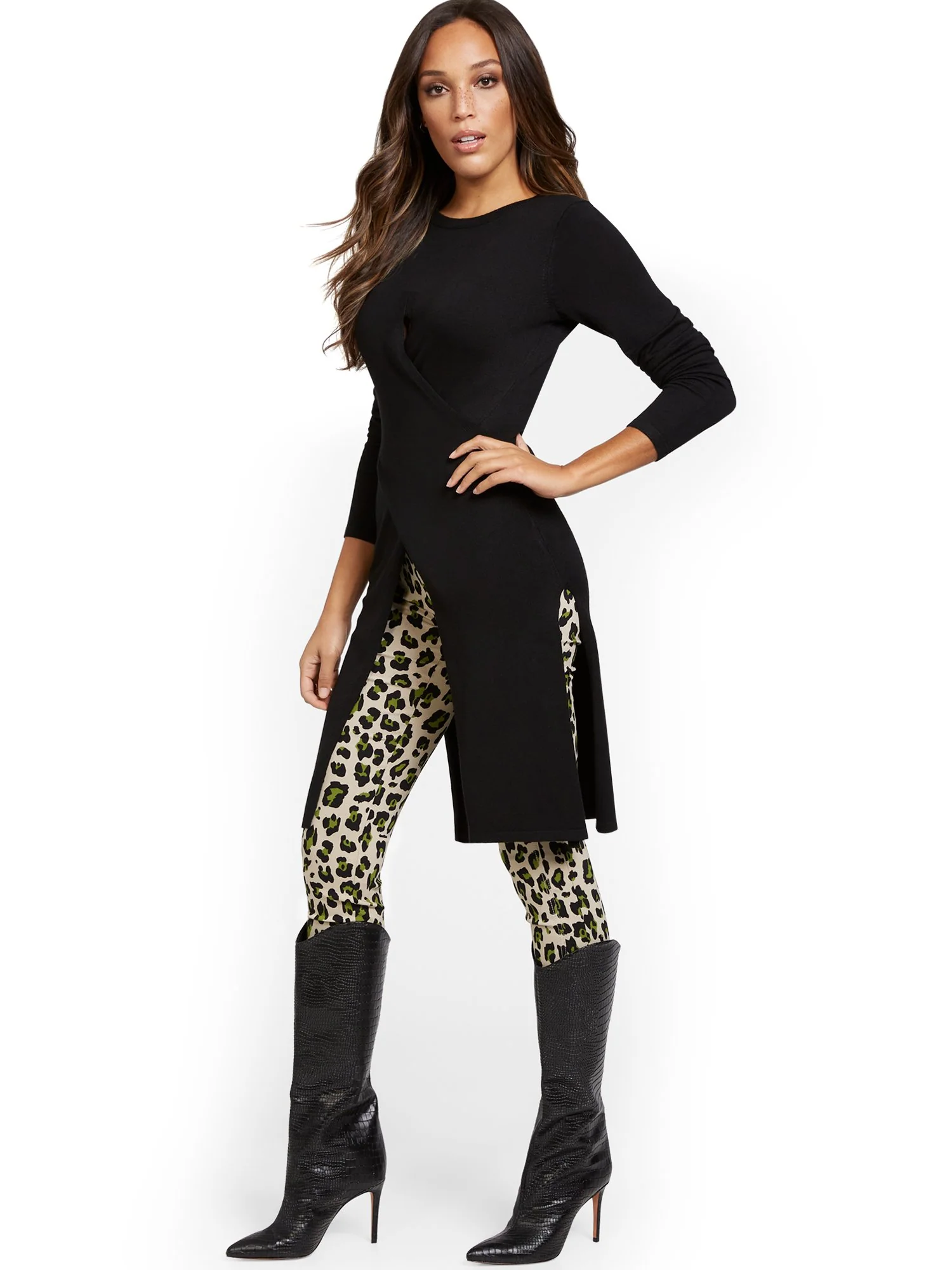 Longline Slit-Hem Pullover Sweater - Image 4