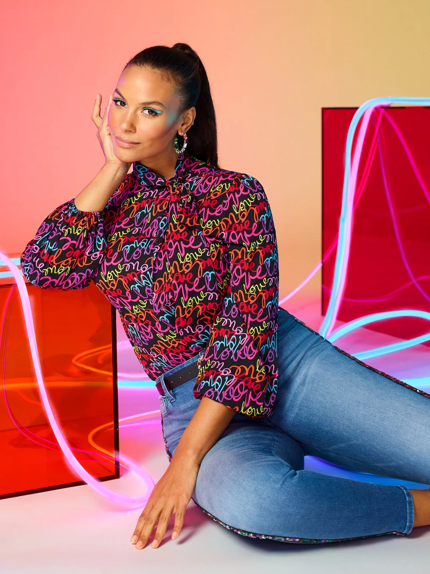 Love-Print Bow Blouse - Image 2