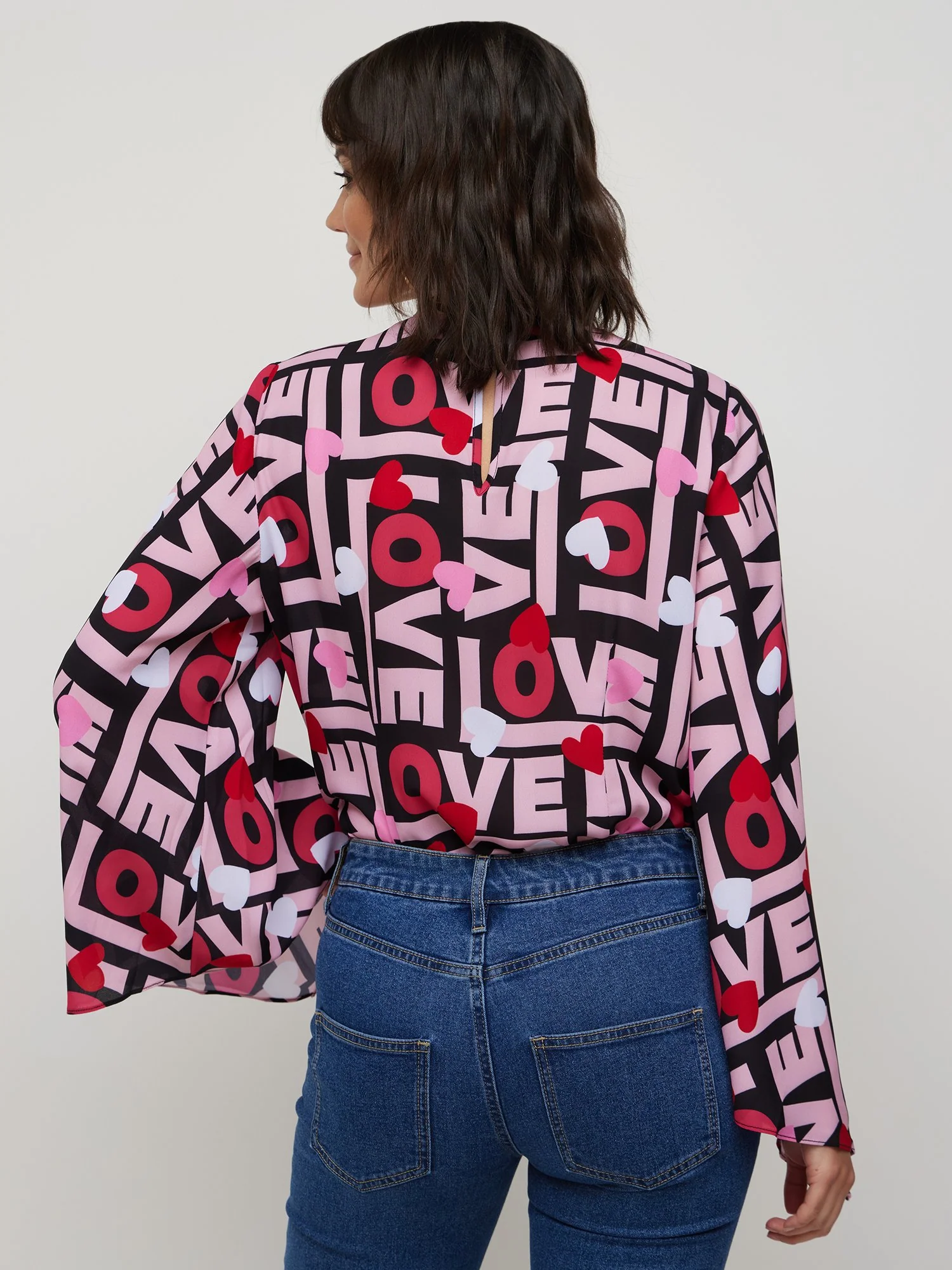 Love-Print Kimono-Sleeve Blouse - Image 2