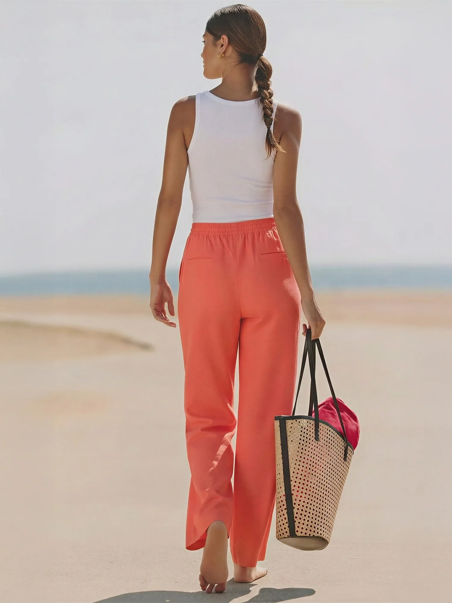 Beaded Tie Waist Linen Flowy Pants - Image 9