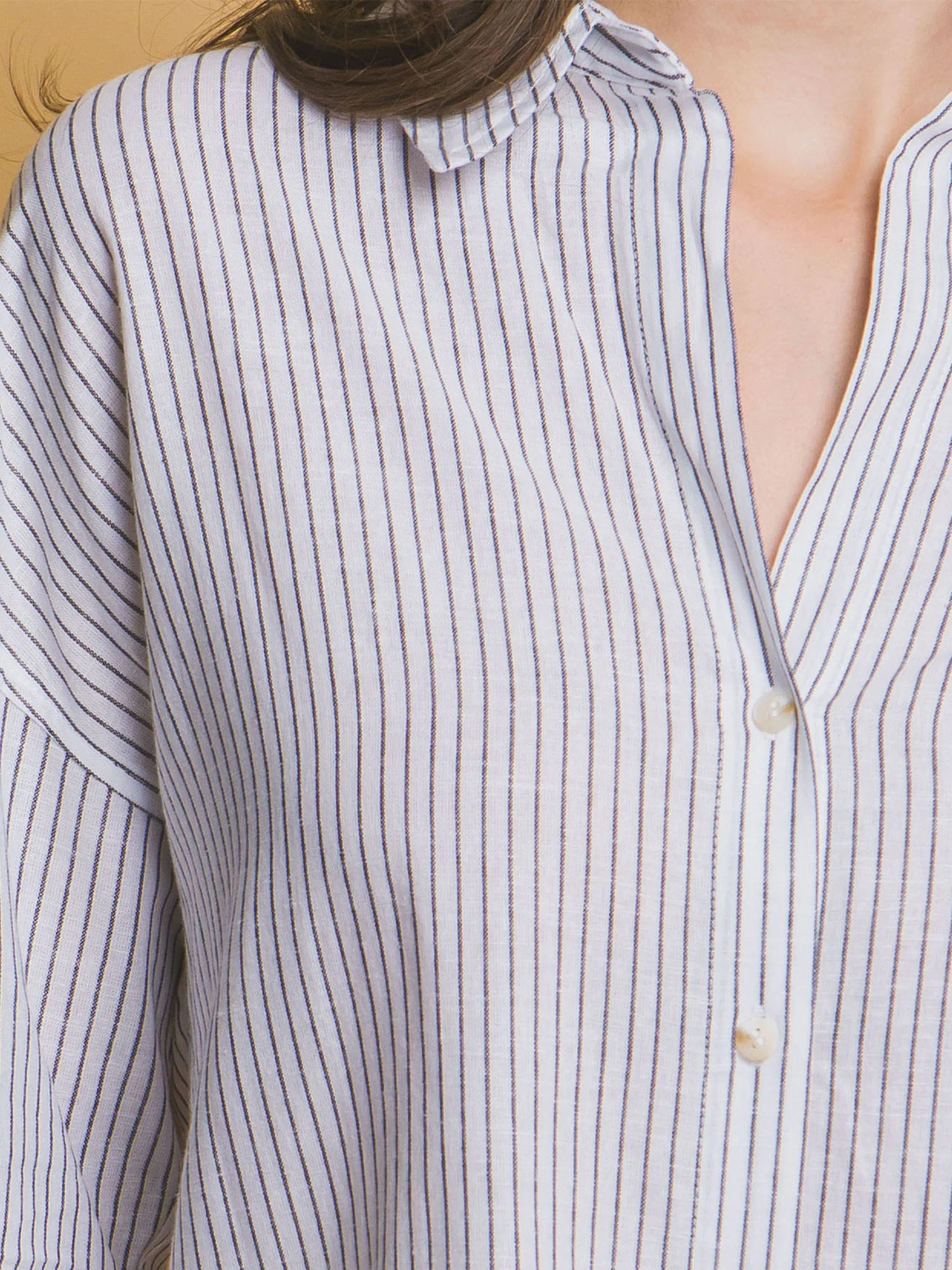 Long Sleeve Striped Collared Linen Blend Button Down Shirt - Image 2