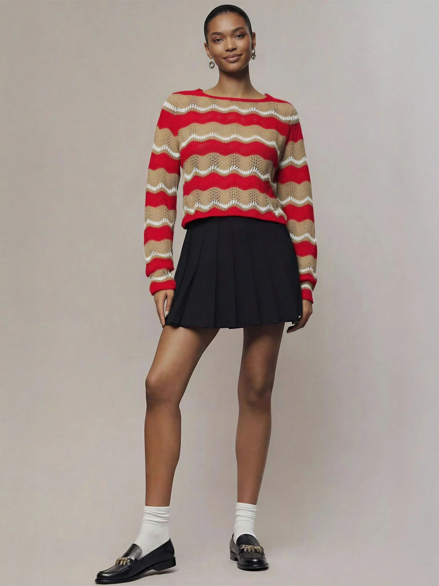 Boatneck Crochet Stripe Sweater - Image 3
