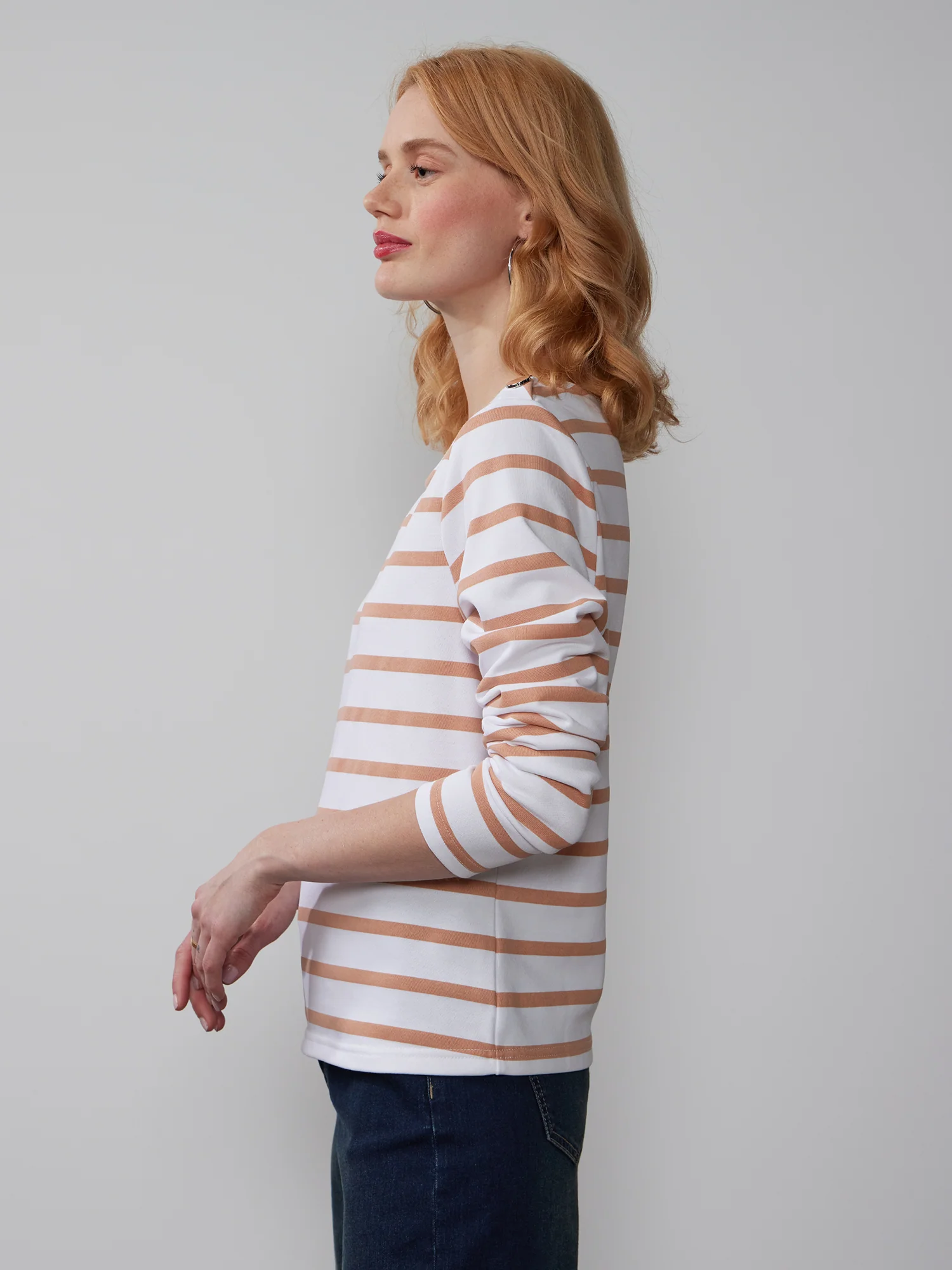 Long Sleeve Button Shoulder Striped Top - Image 12