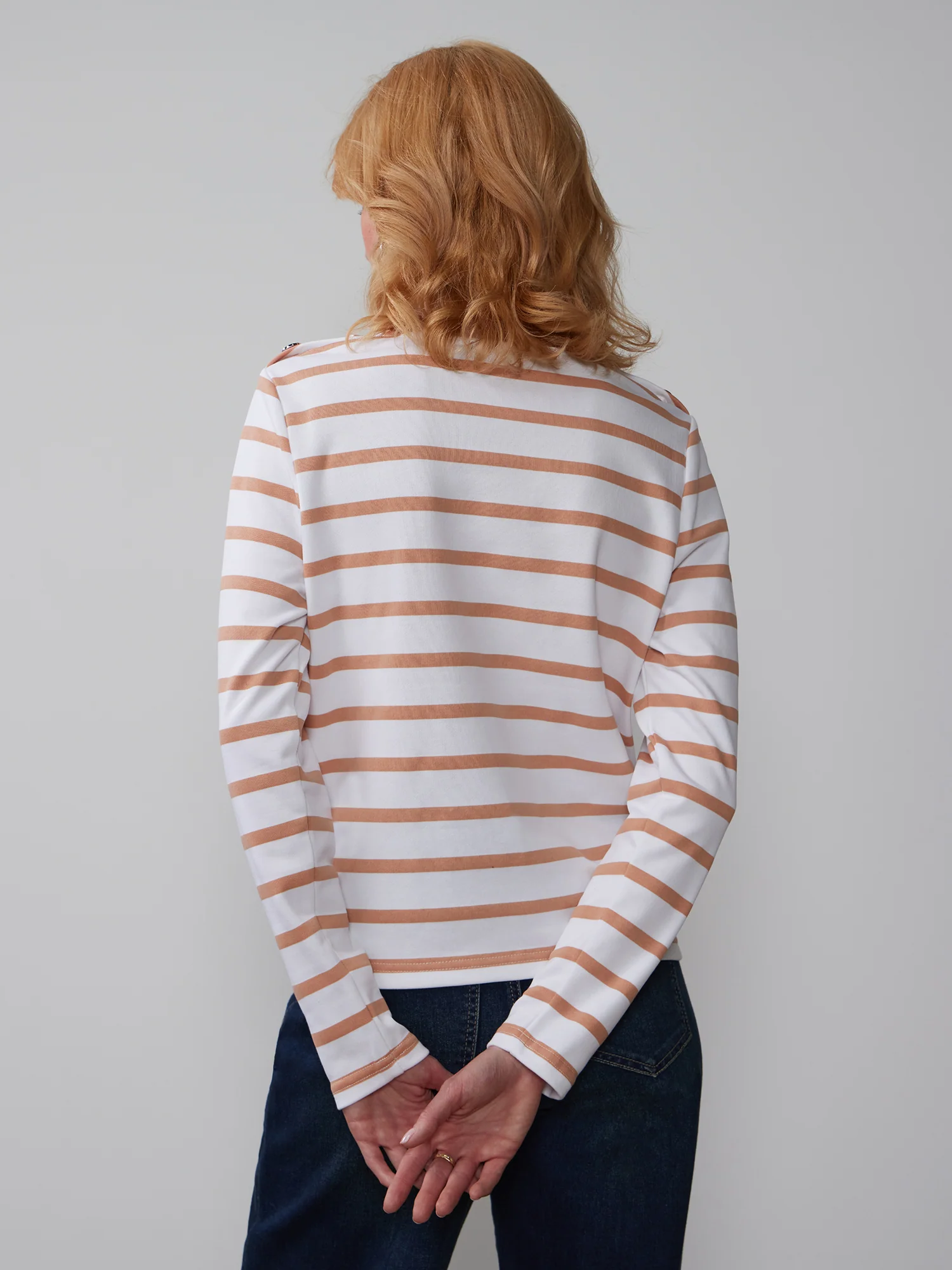 Long Sleeve Button Shoulder Striped Top - Image 13