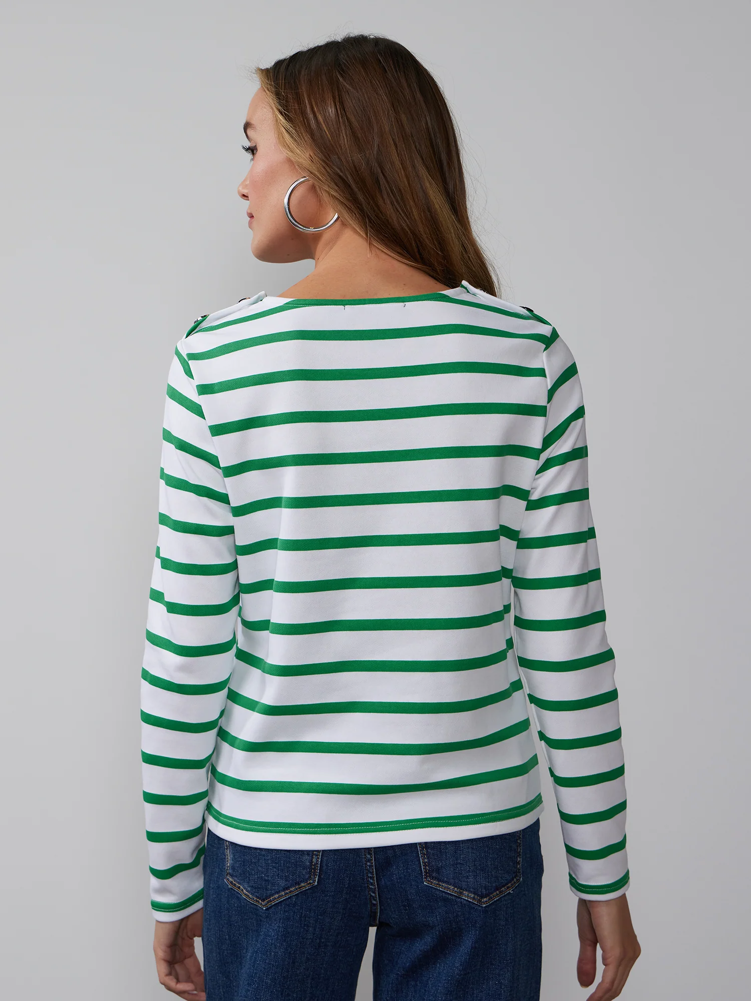 Long Sleeve Button Shoulder Striped Top - Image 3