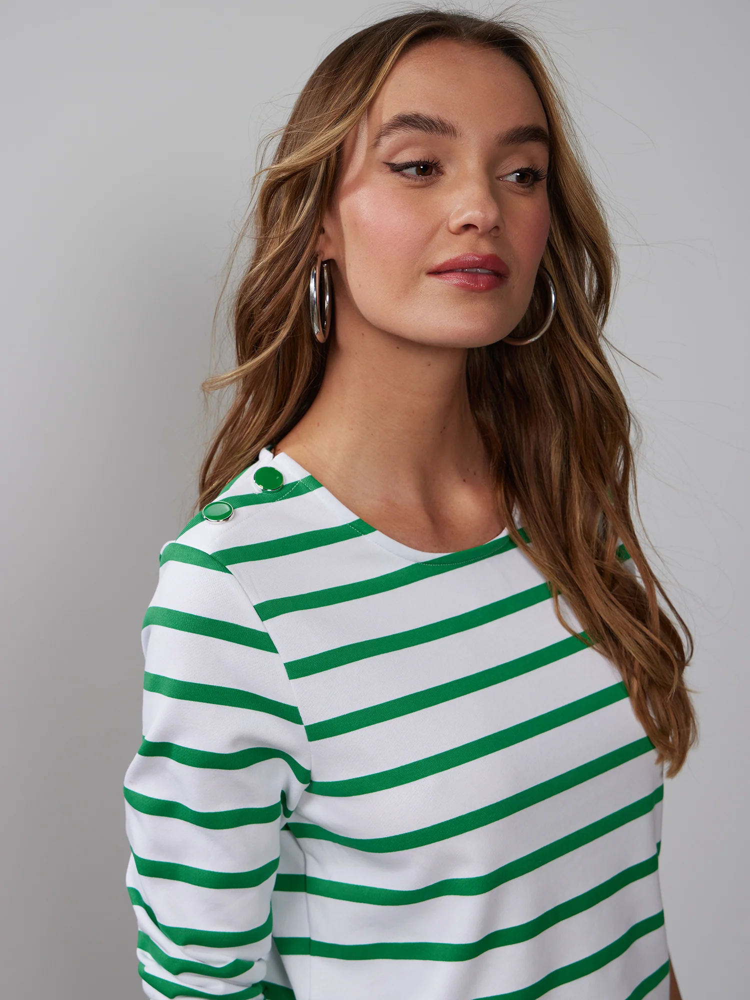 Long Sleeve Button Shoulder Striped Top - Image 4