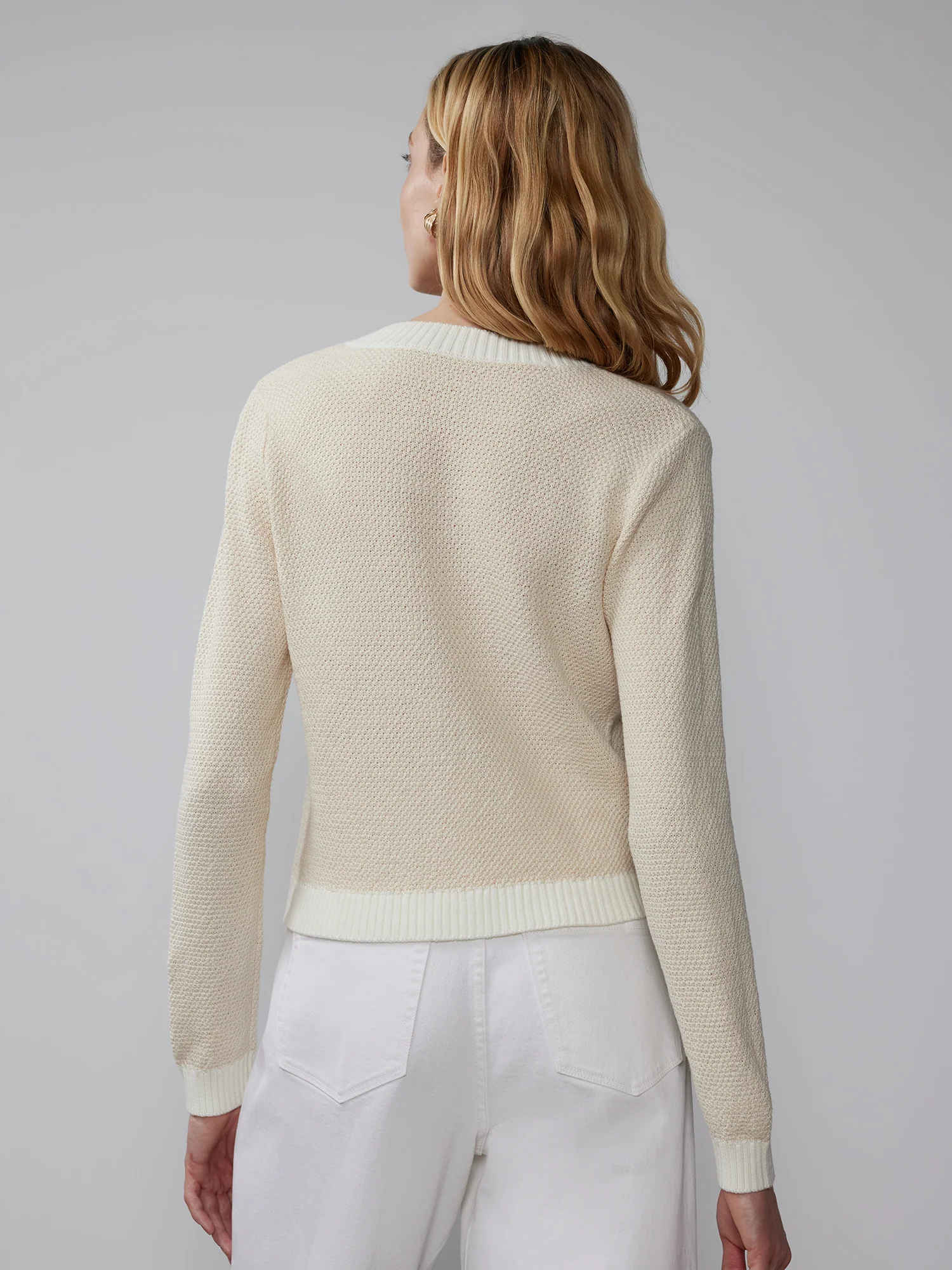 Long Sleeve Cable Gold Button Cardigan - Image 3