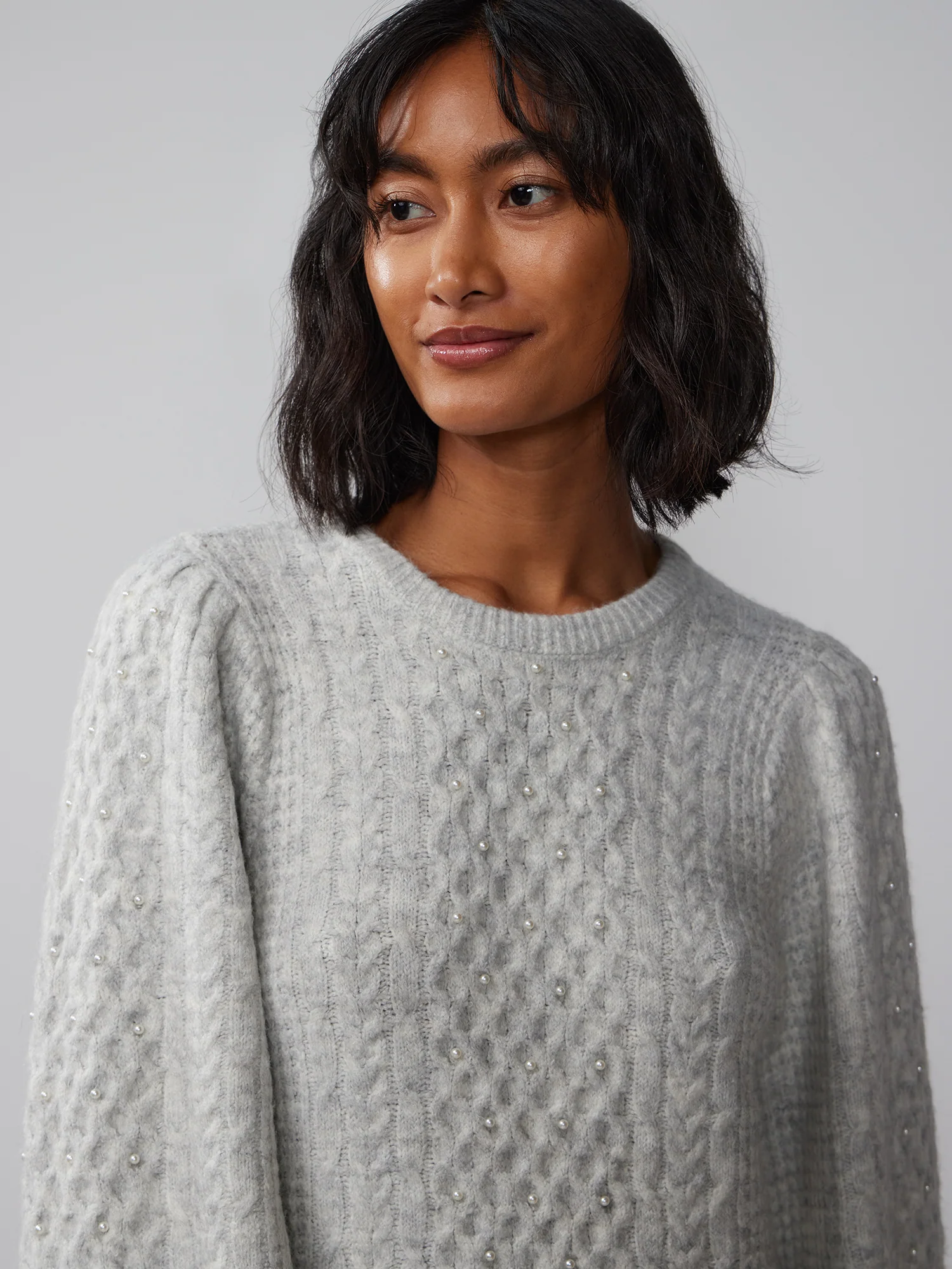 Cable Knit Pearl Embellished Sweater Dress - Image 4